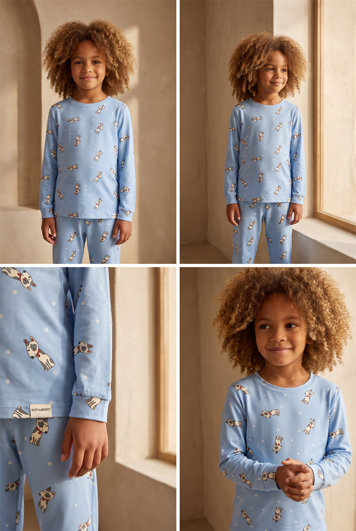 Çocuk Köpek Desenli Paketli Pijama Takımı Mavi