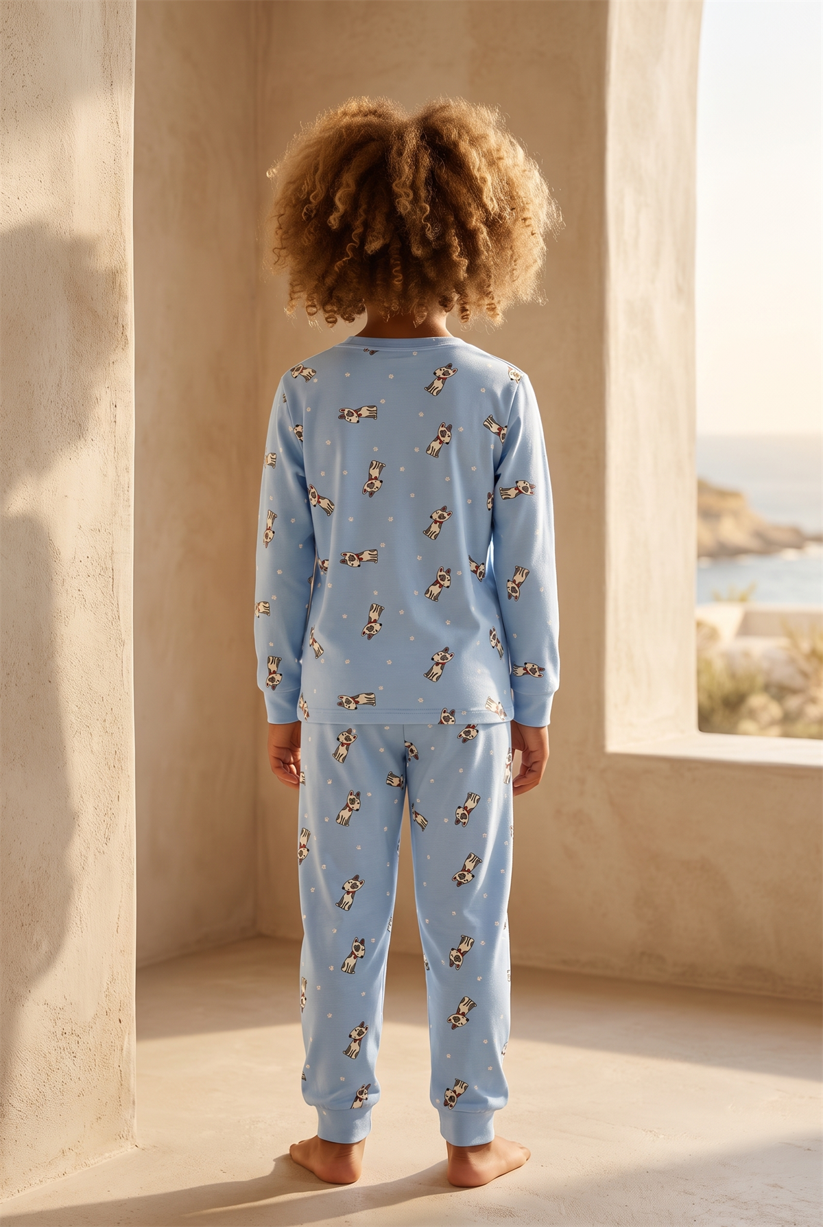 Çocuk Köpek Desenli Paketli Pijama Takımı Mavi