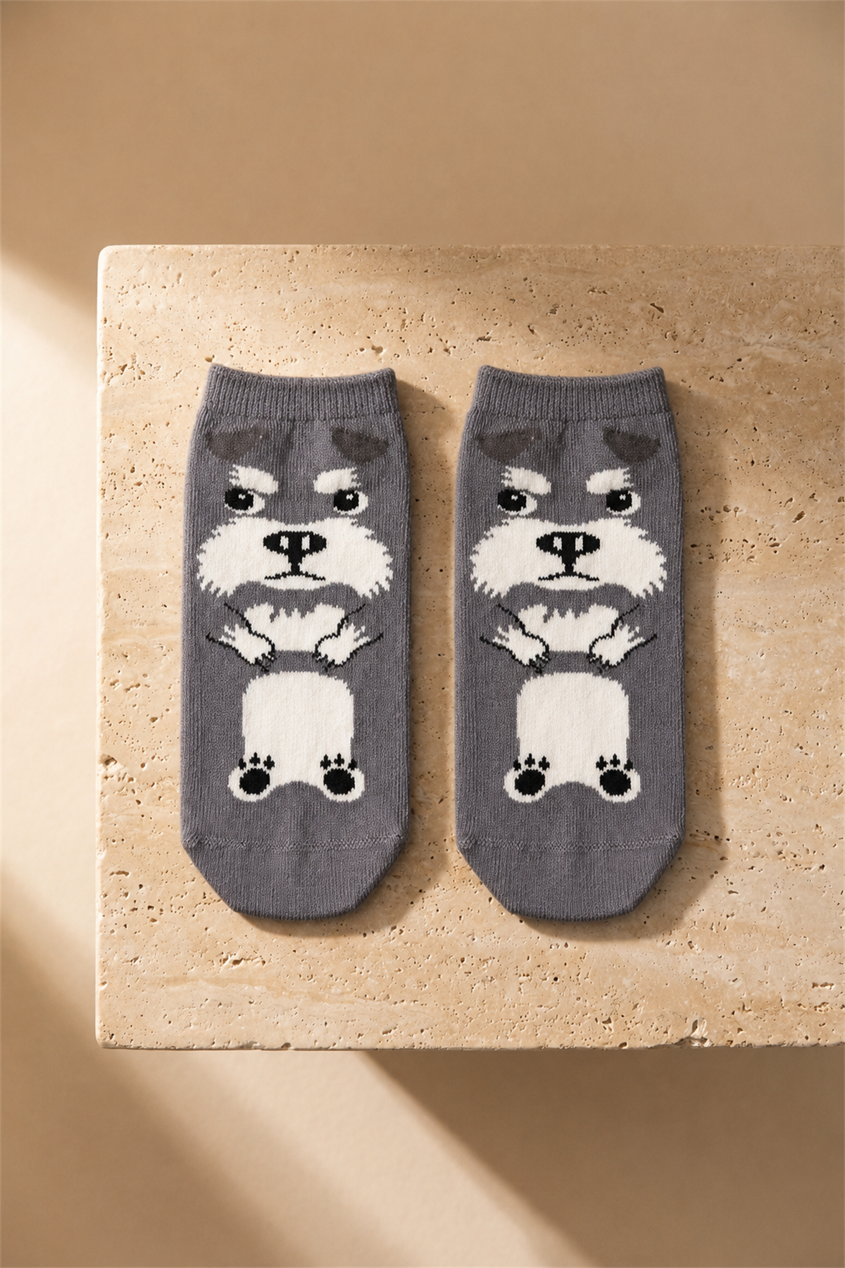 Çocuk Köpek Desenli Step Çorap Gri