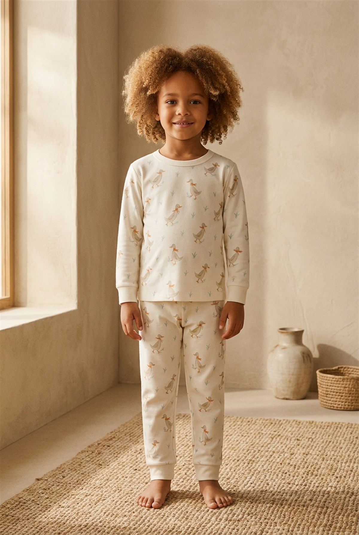 Çocuk Ördek Desenli Pijama Takımı