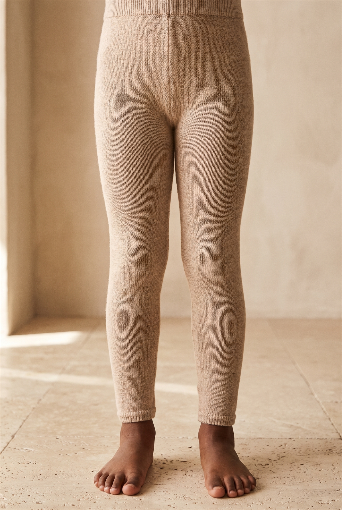 Childrens Cotton Tights Dark Beige Melange