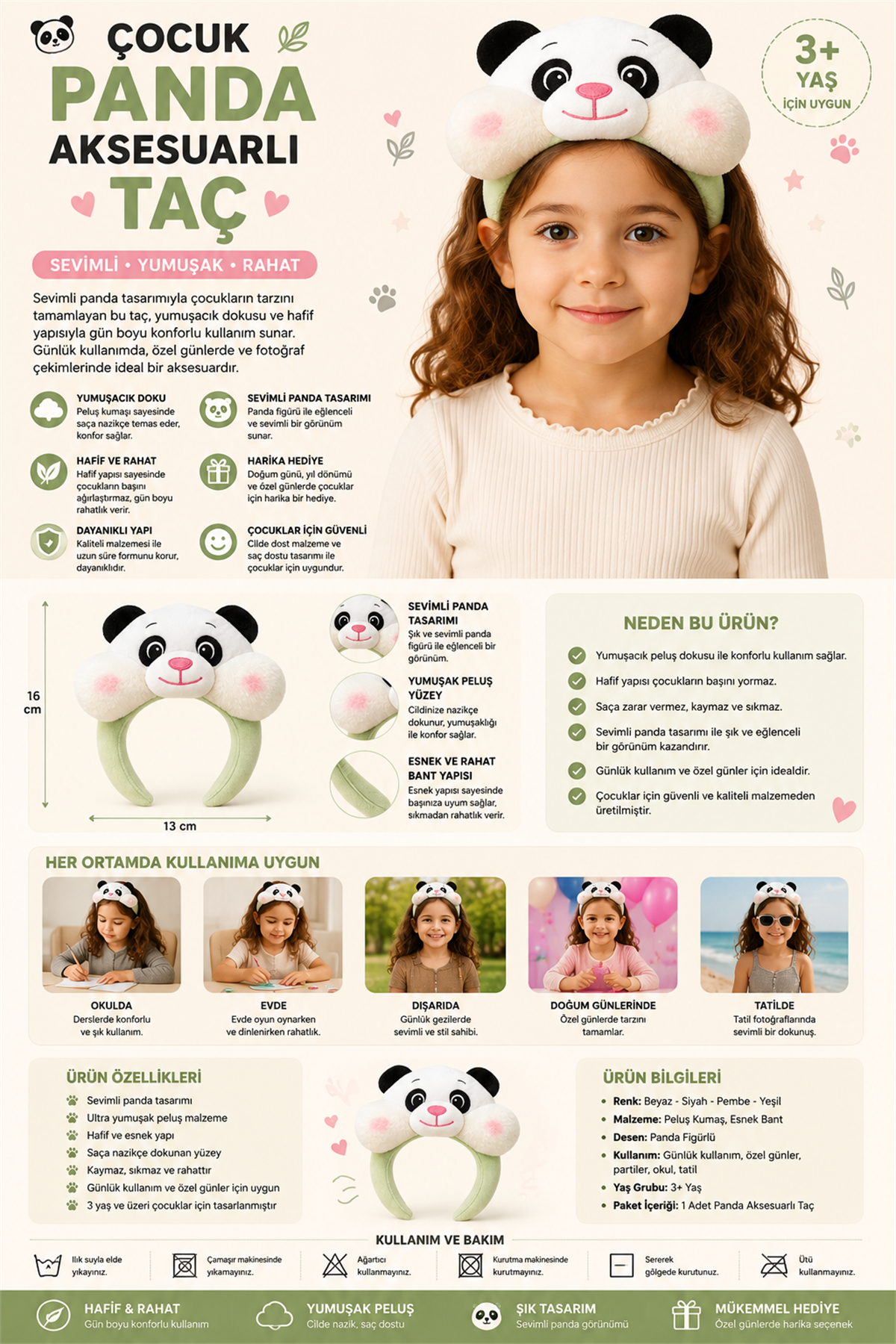 Çocuk Panda Aksesuarlı Taç