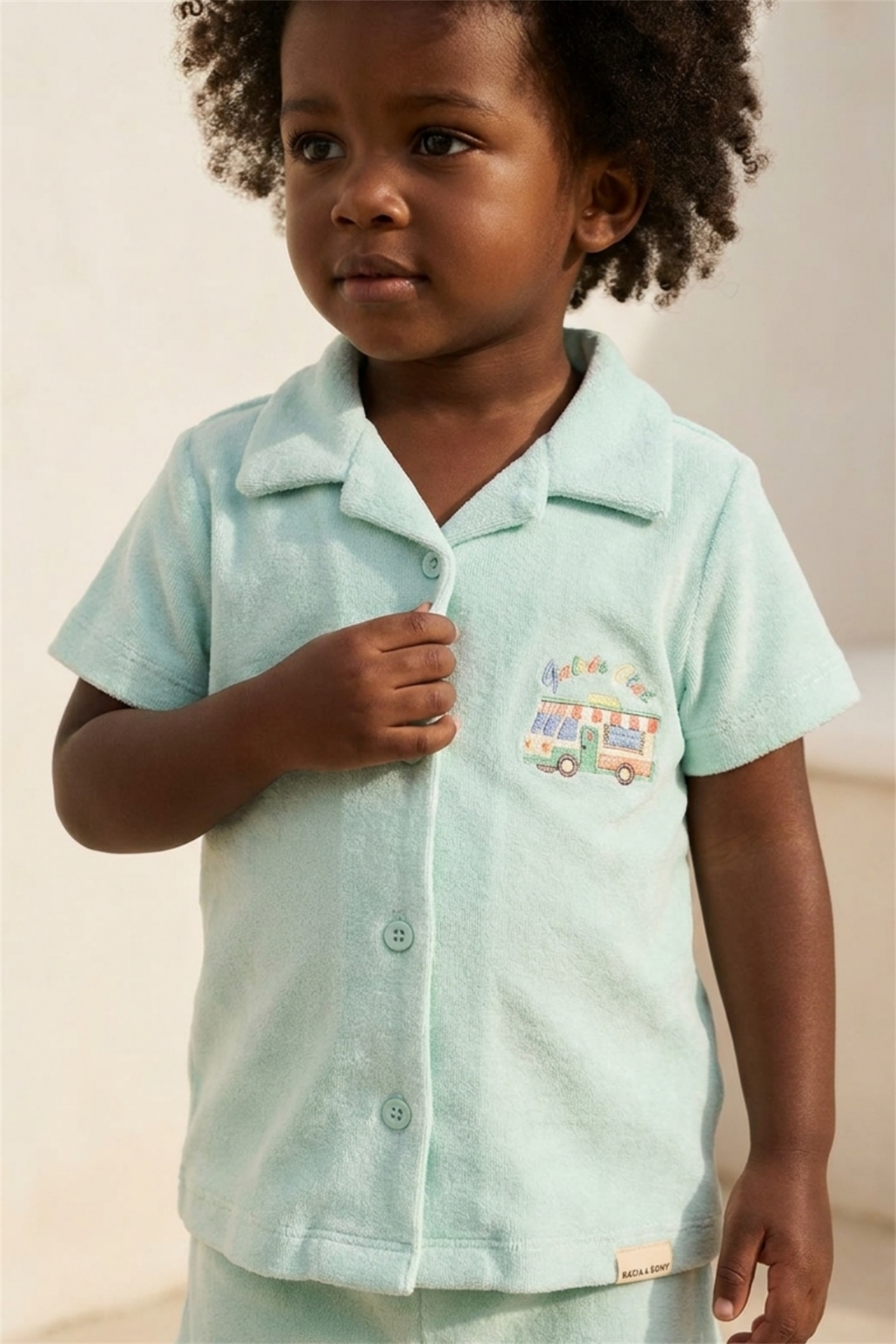 Childrens Polo Neck Towel T-Shirt Light Blue