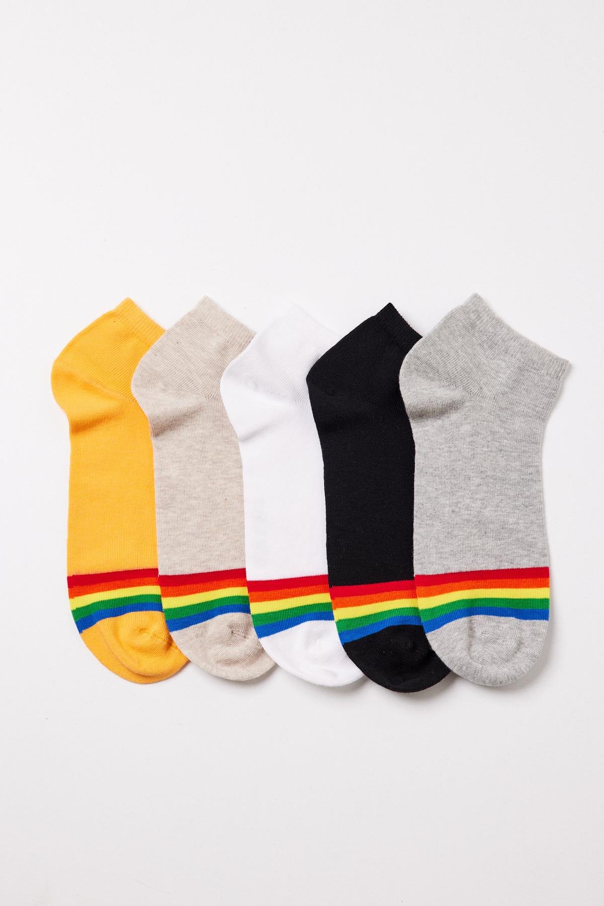 Erkek Renkli Çizgili 5li Patik Çorap
