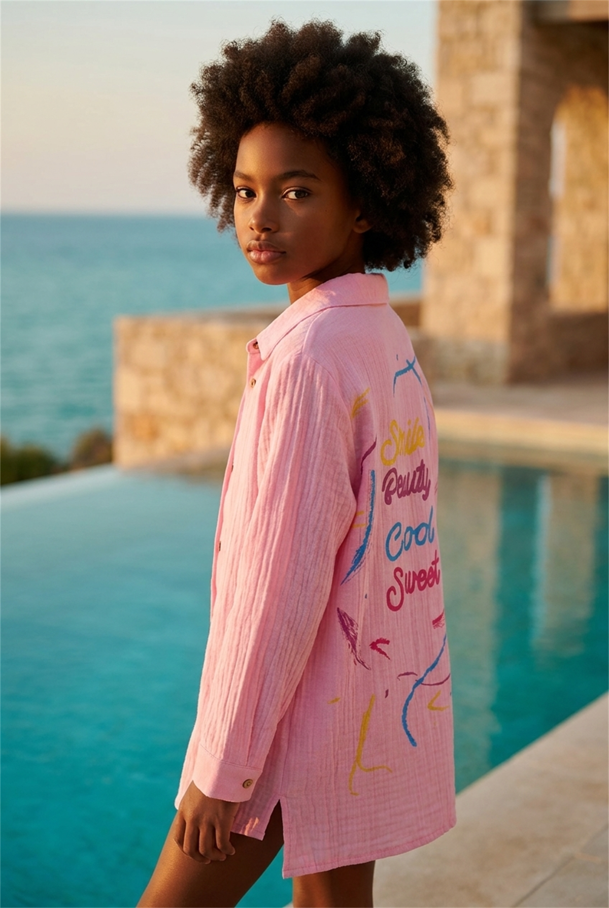Smile Kids Linen Shirt Pink