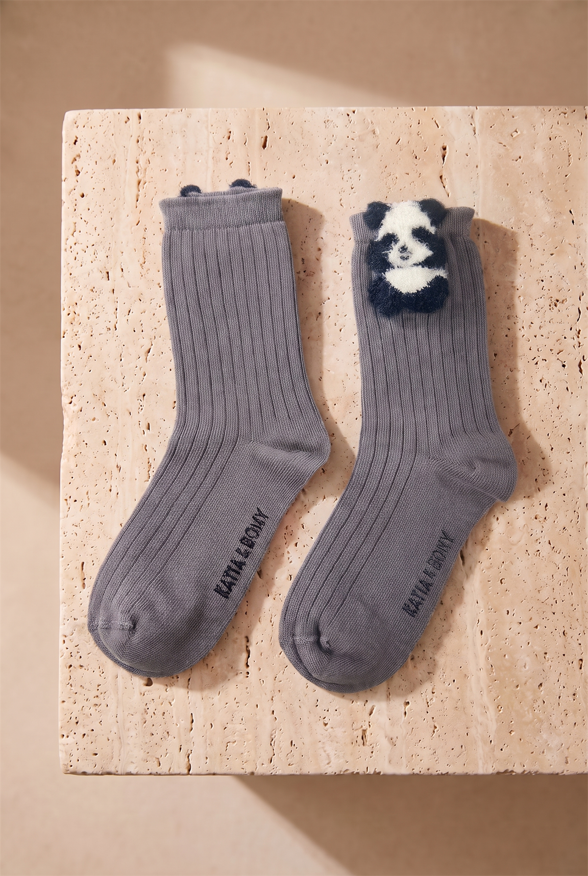 Çocuk Sevimli Panda Desenli Pamuklu Soket Çorap Koyu Gri