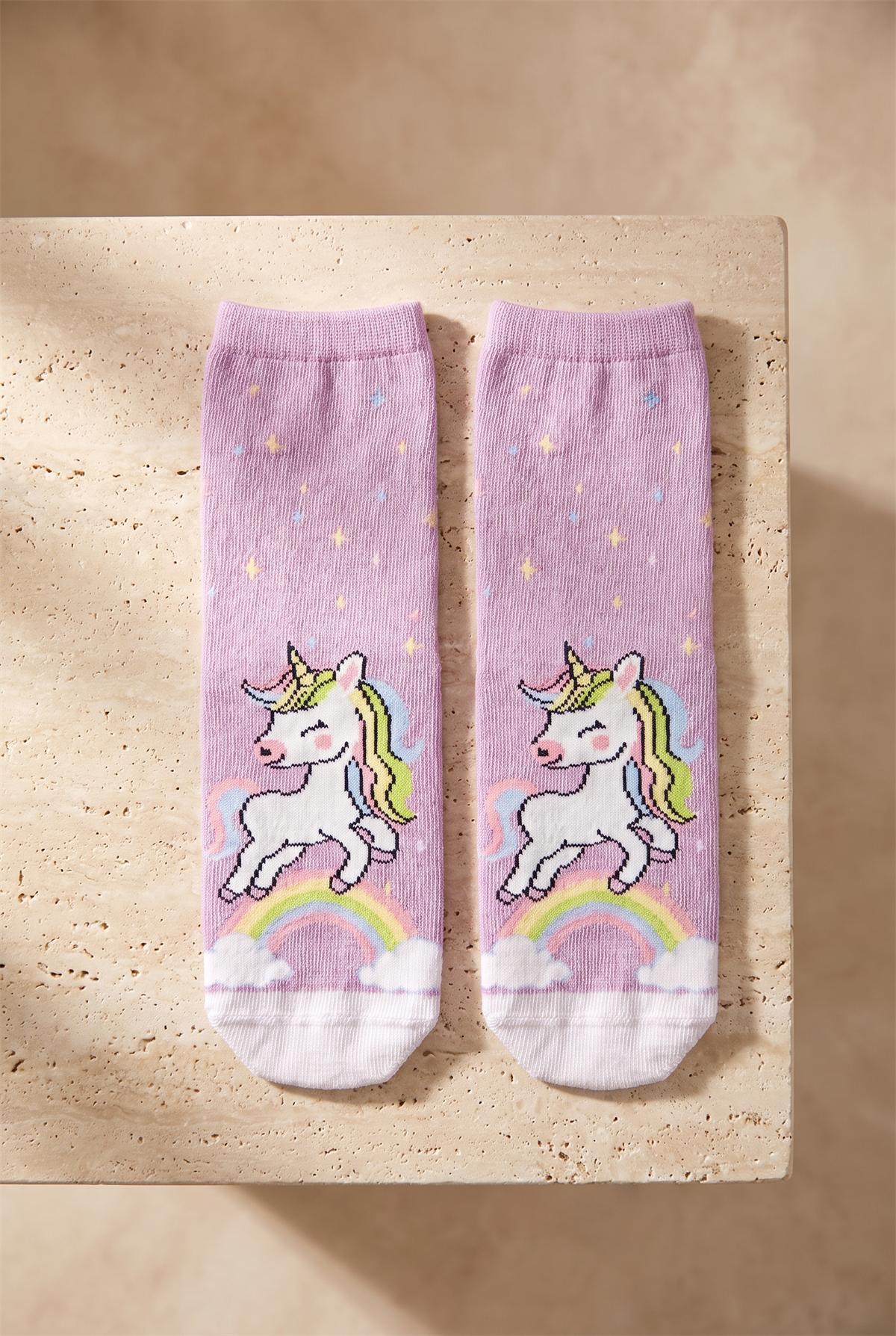 Çocuk Sevimli Unicorn Desenli Pamuklu Soket Çorap Lila