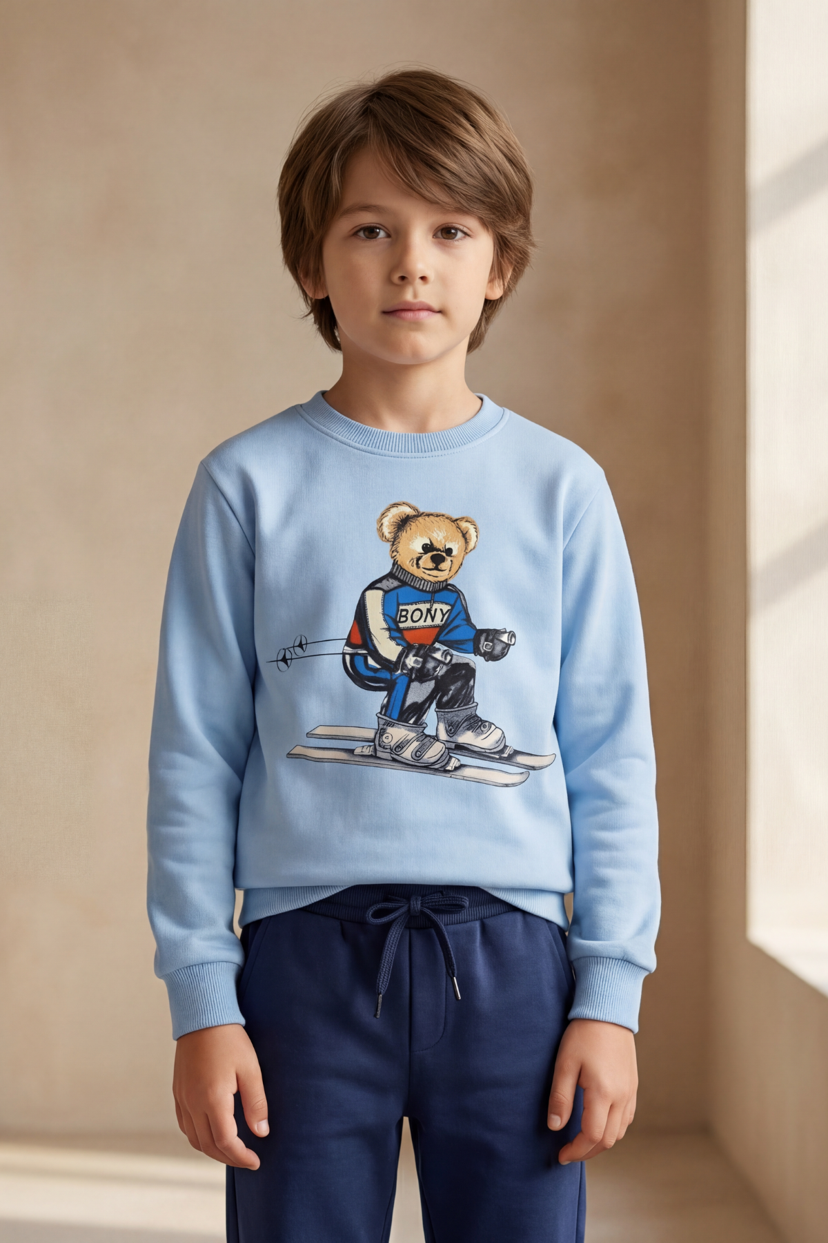 Childrens Snowboard Teddy Patterned Tracksuit Set Blue