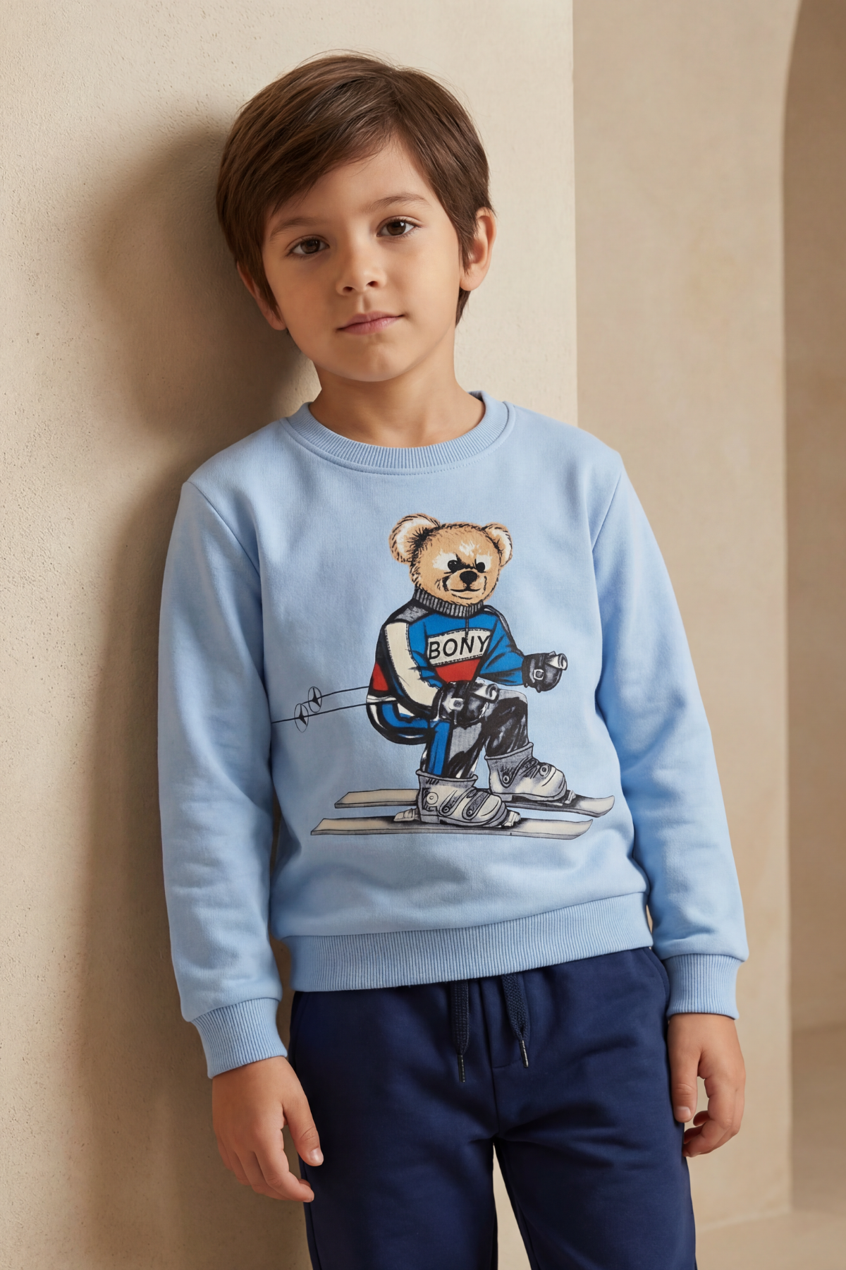 Childrens Snowboard Teddy Patterned Tracksuit Set Blue