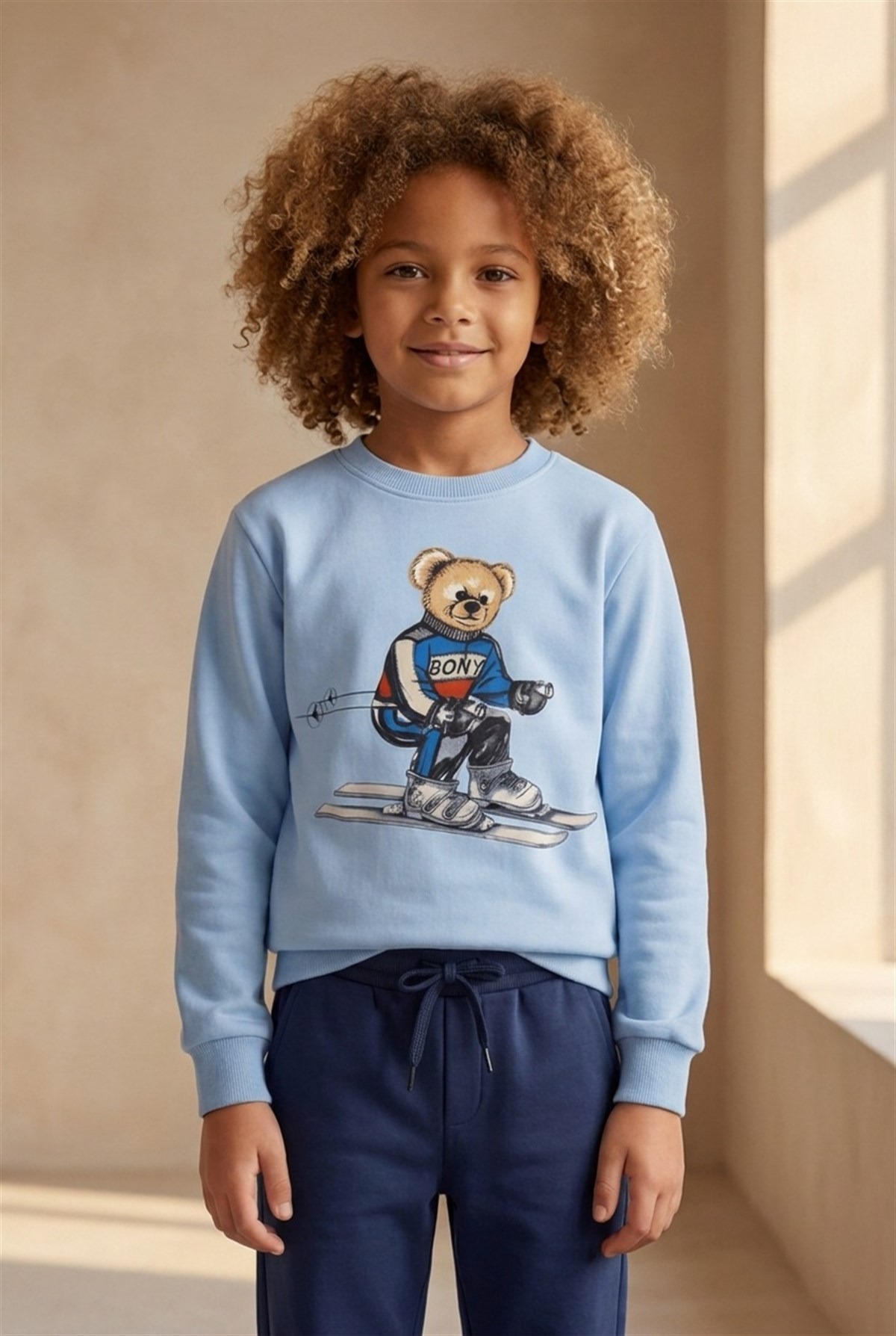 Childrens Snowboard Teddy Patterned Tracksuit Set Blue