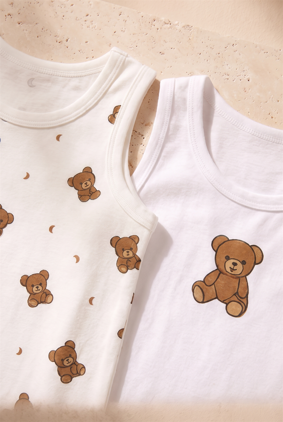 Çocuk Teddy Desenli 2li Paket Atlet Beyaz/Lacivert