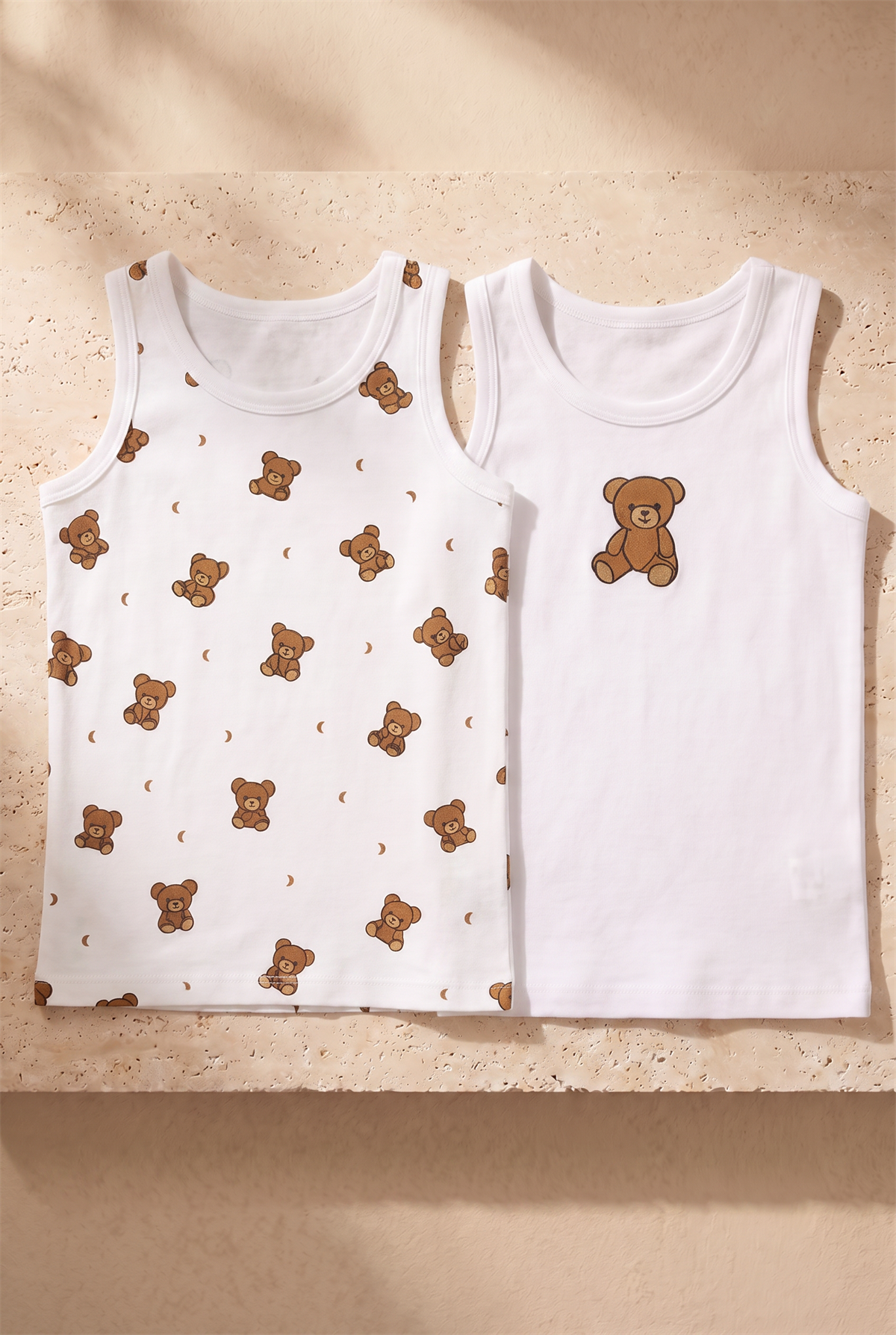 Çocuk Teddy Desenli 2li Paket Atlet Beyaz/Lacivert