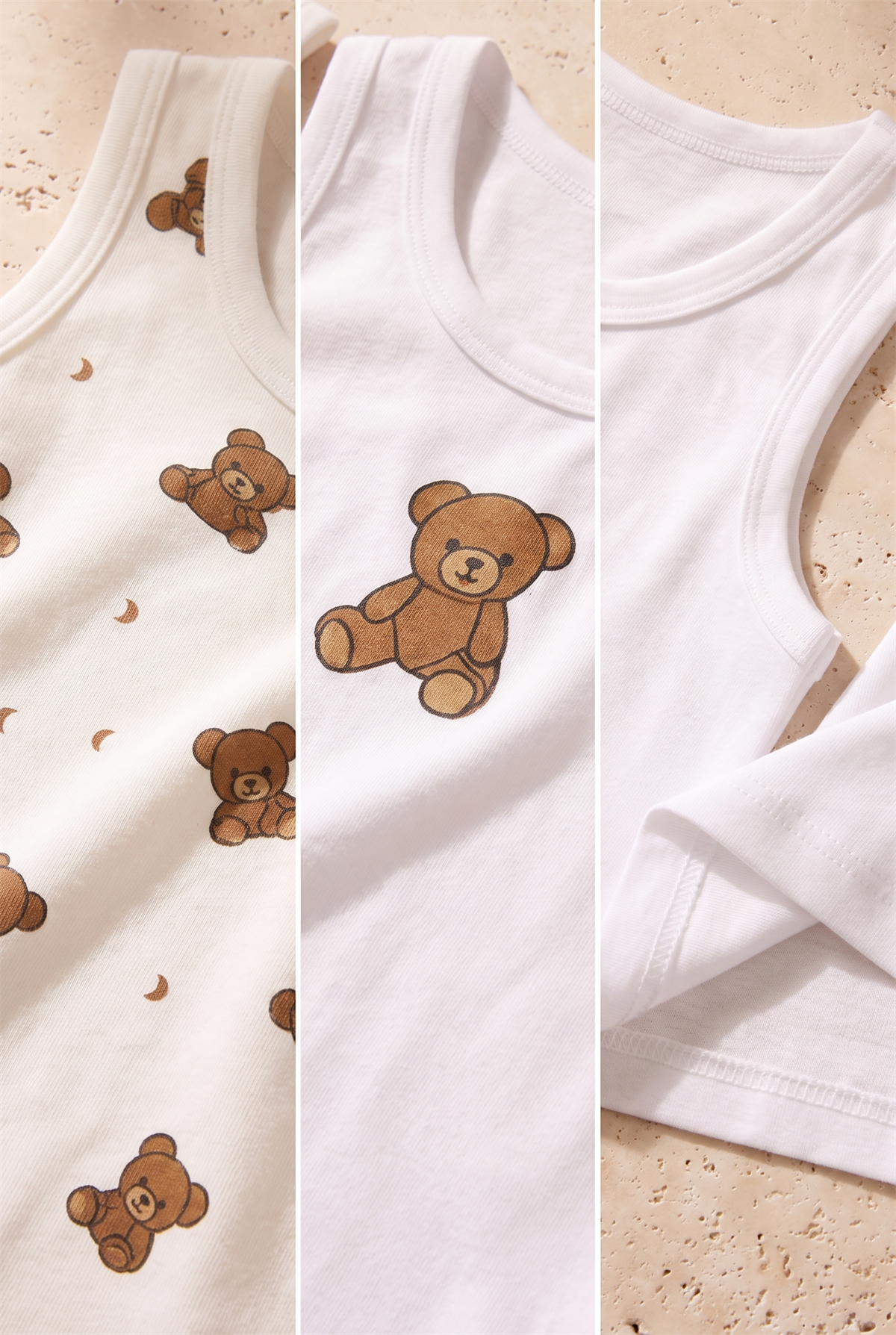 Çocuk Teddy Desenli 2li Paket Atlet Beyaz/Lacivert