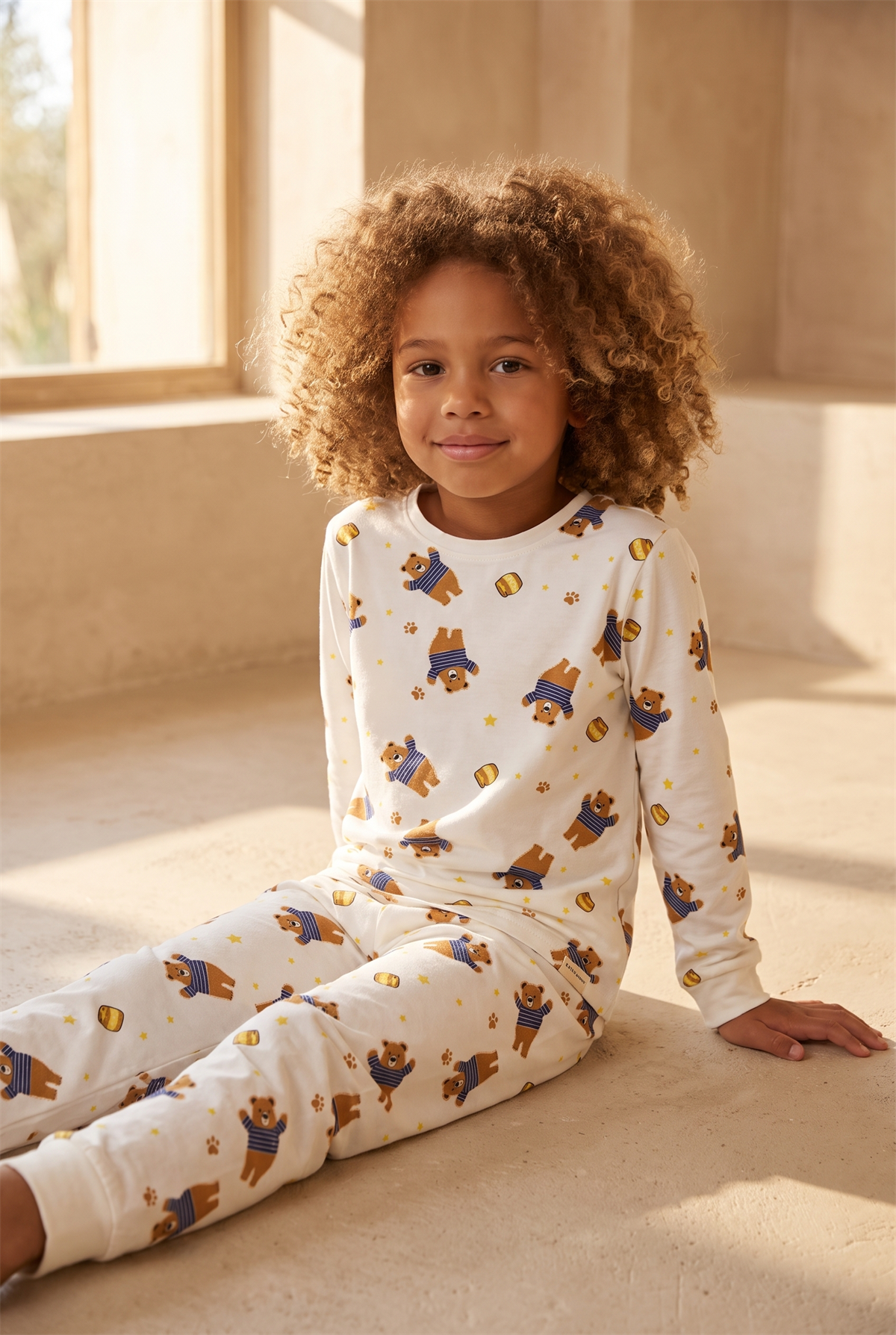 Çocuk Teddy Desenli Paketli Pijama Takımı Ekru