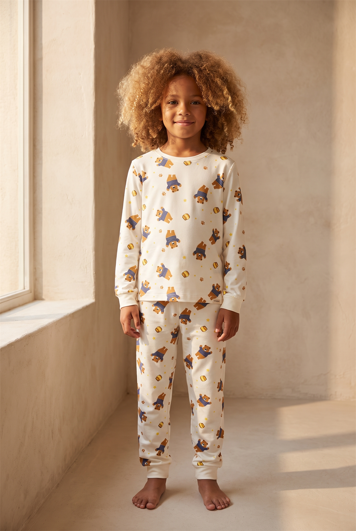 Çocuk Teddy Desenli Paketli Pijama Takımı Ekru