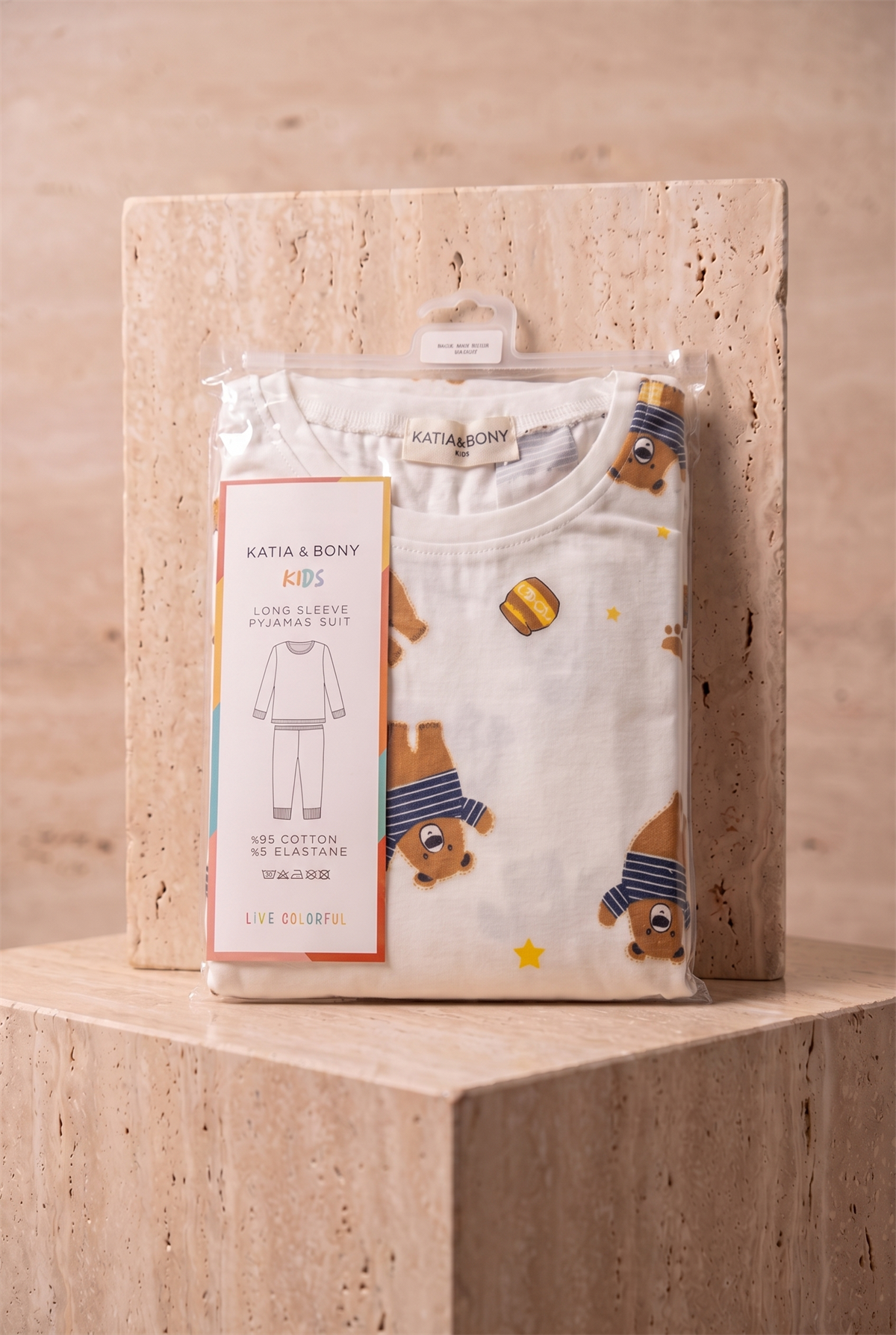 Çocuk Teddy Desenli Paketli Pijama Takımı Ekru