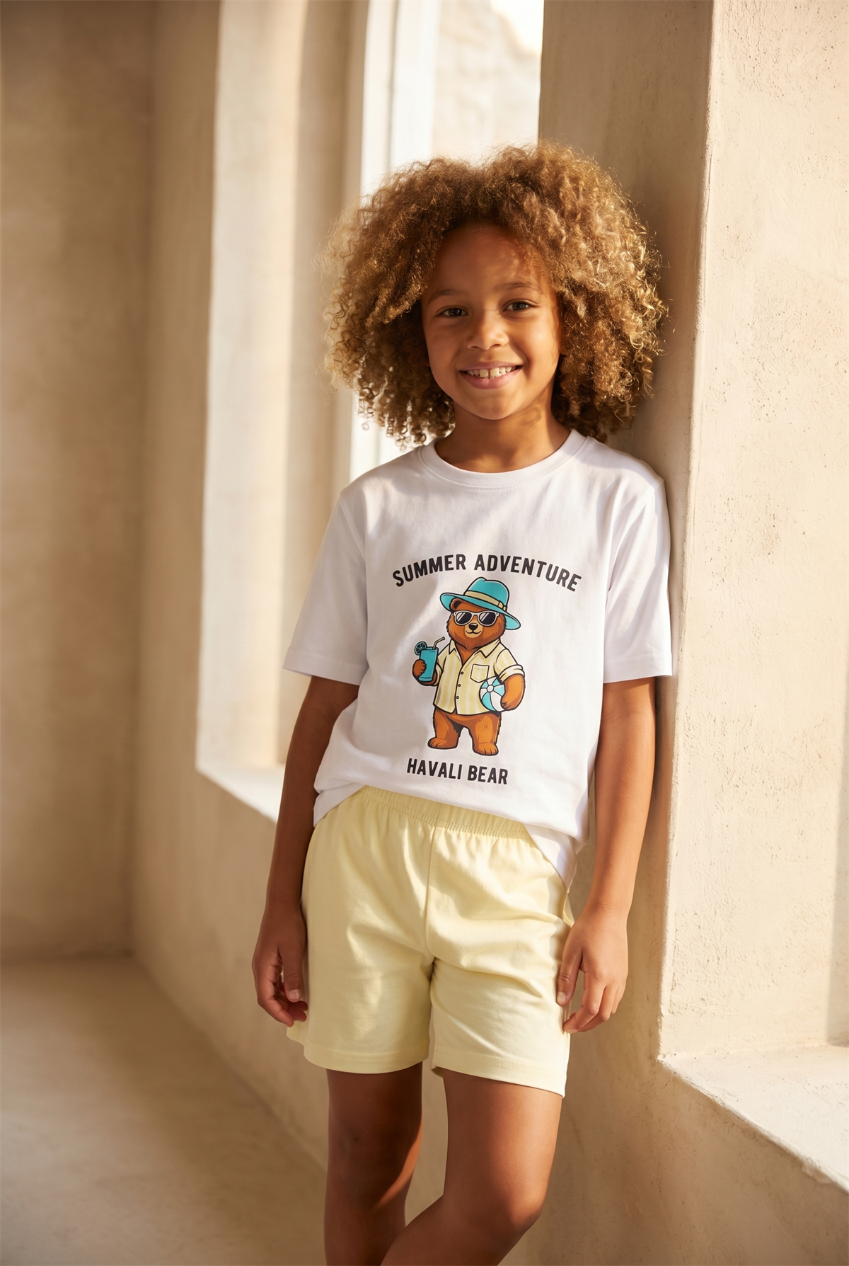 Çocuk Teddy Desenli Şortlu Pijama Takımı
