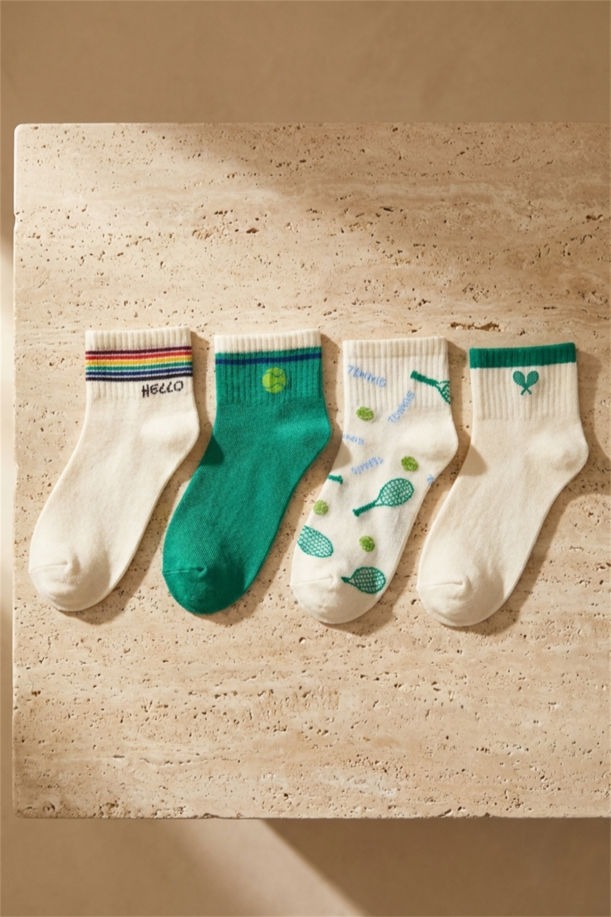 Childrens Tennis Patterned 4-Pack Sock