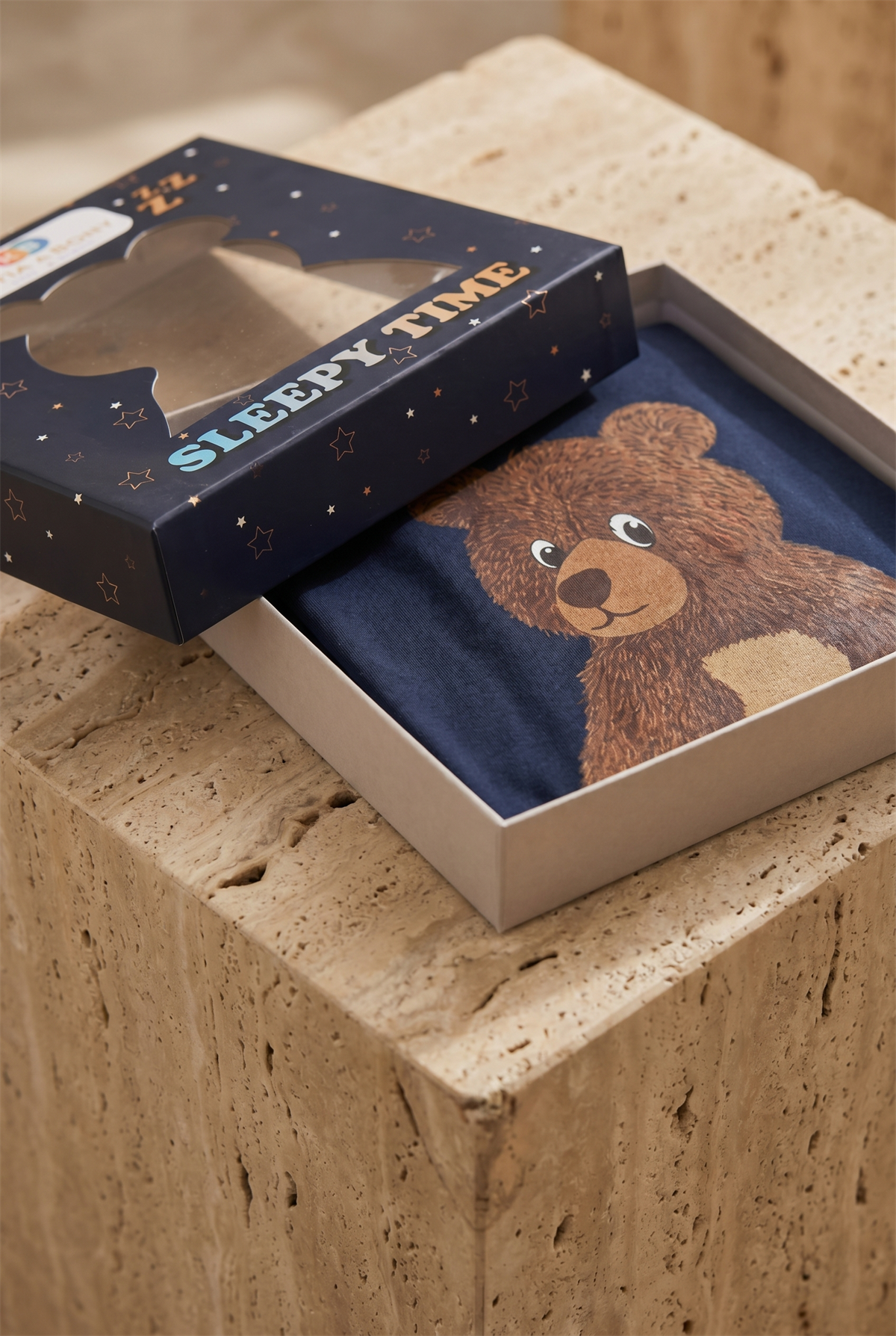 Çocuk Uykucu Teddy Desenli Kutulu Pijama Takımı Lacivert