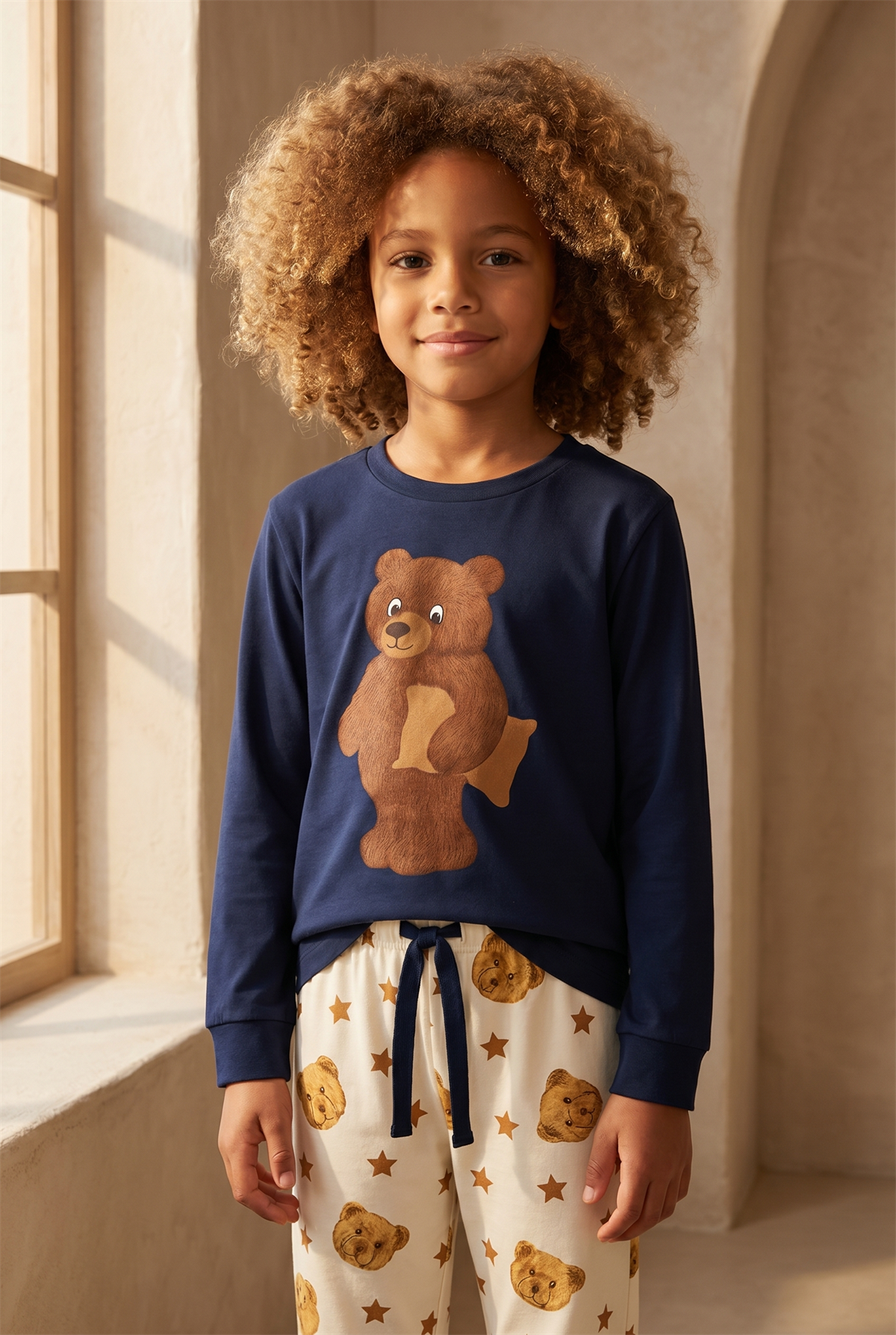 Çocuk Uykucu Teddy Desenli Kutulu Pijama Takımı Lacivert