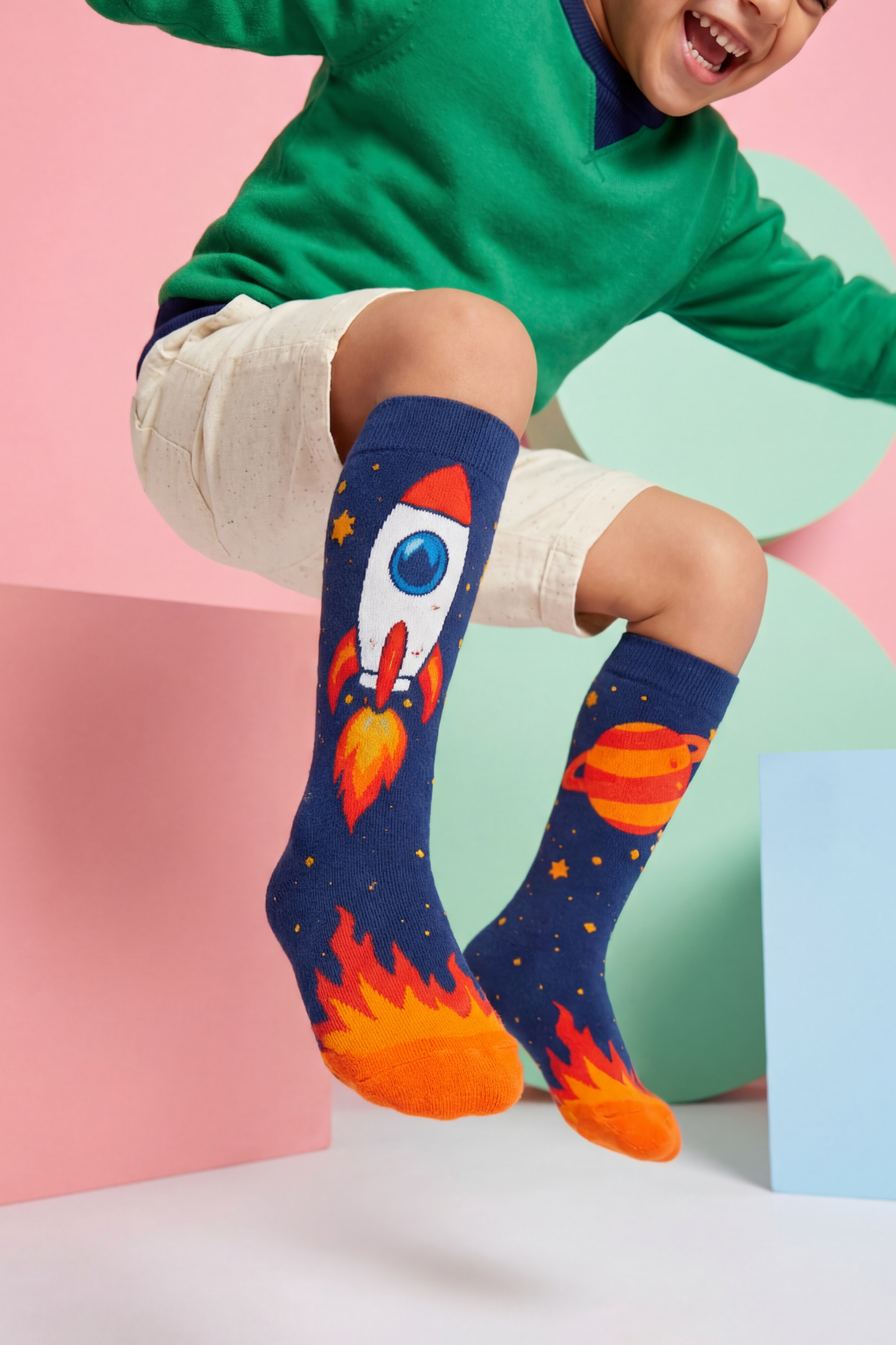 Çocuk Uzay Desenli Dizüstü Çorap