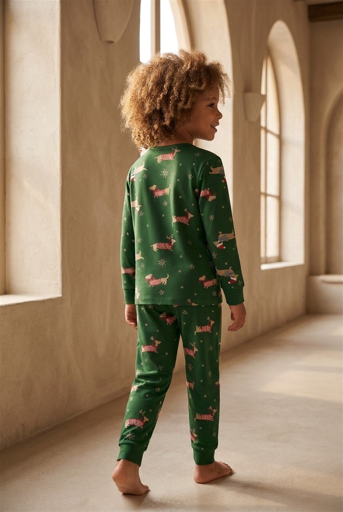 Çocuk Yılbaşı Temalı Pijama Takımı Yeşil