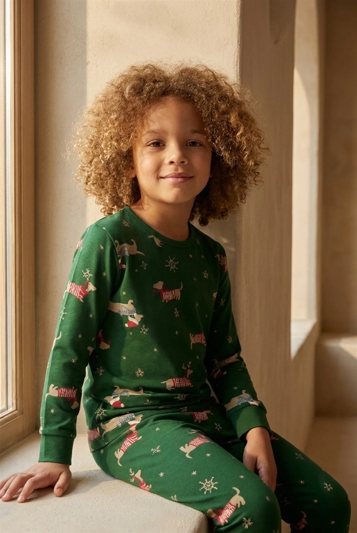 Çocuk Yılbaşı Temalı Pijama Takımı Yeşil