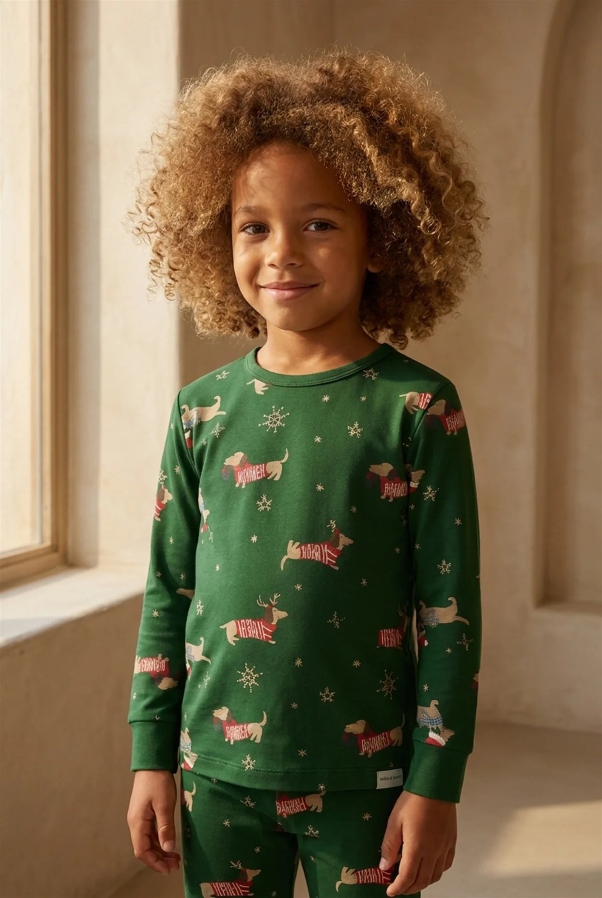 Çocuk Yılbaşı Temalı Pijama Takımı Yeşil