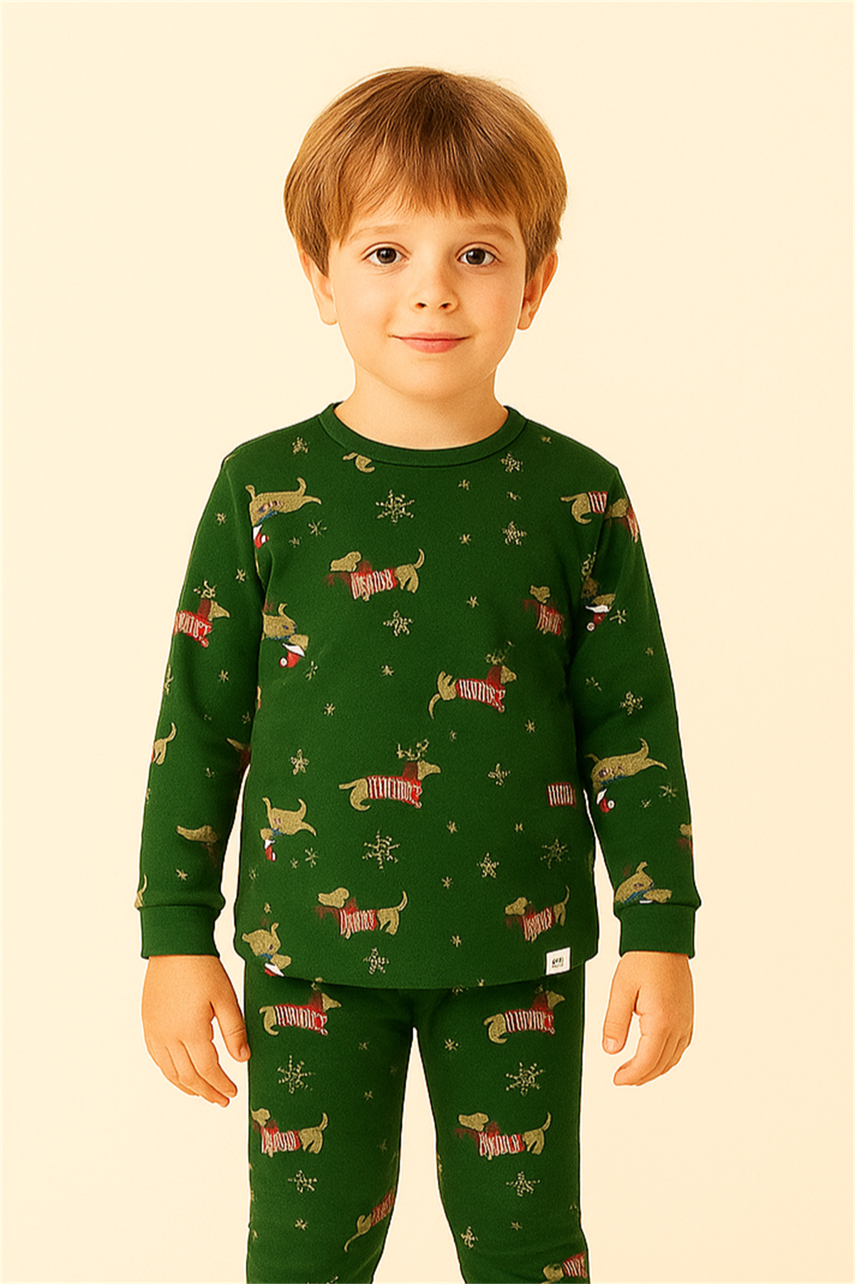 Çocuk Yılbaşı Temalı Pijama Takımı Yeşil