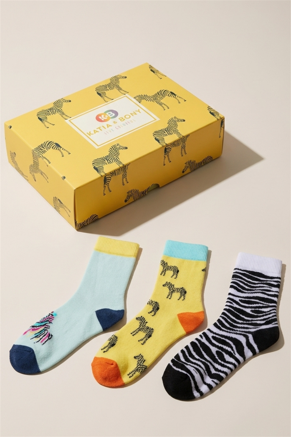 Çocuk Zebra Desenli 3lü Kutulu Soket Çorap