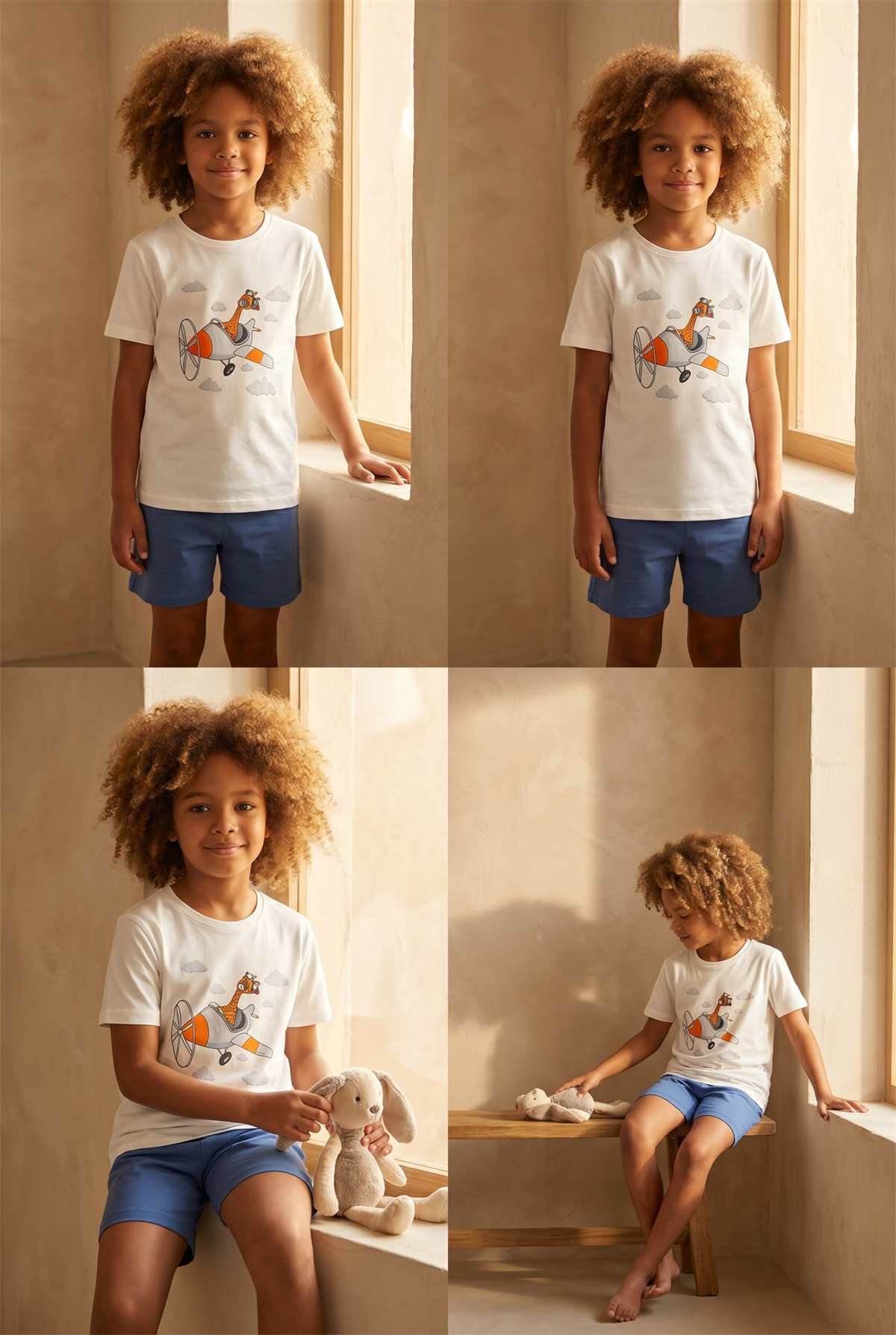 Çocuk Zürafa Desenli Şortlu Pijama Takımı