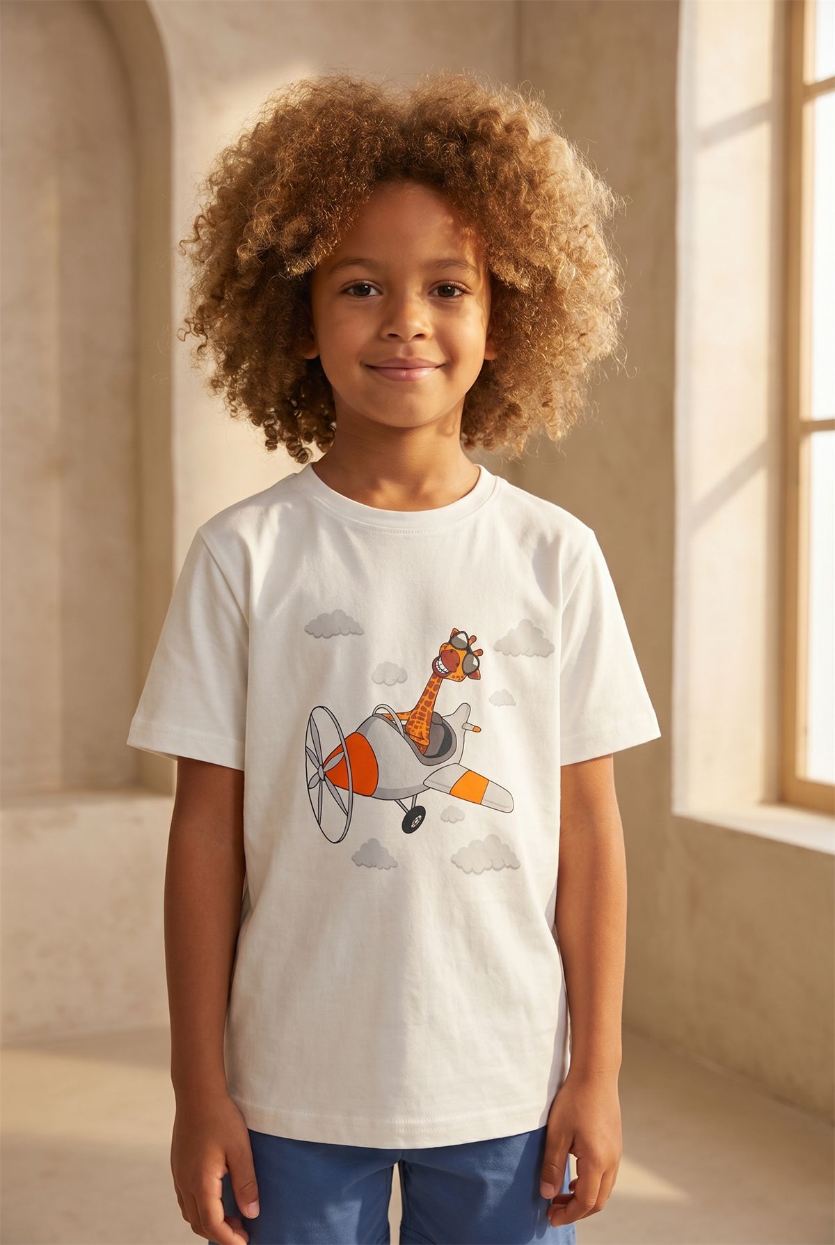 Çocuk Zürafa Desenli Şortlu Pijama Takımı
