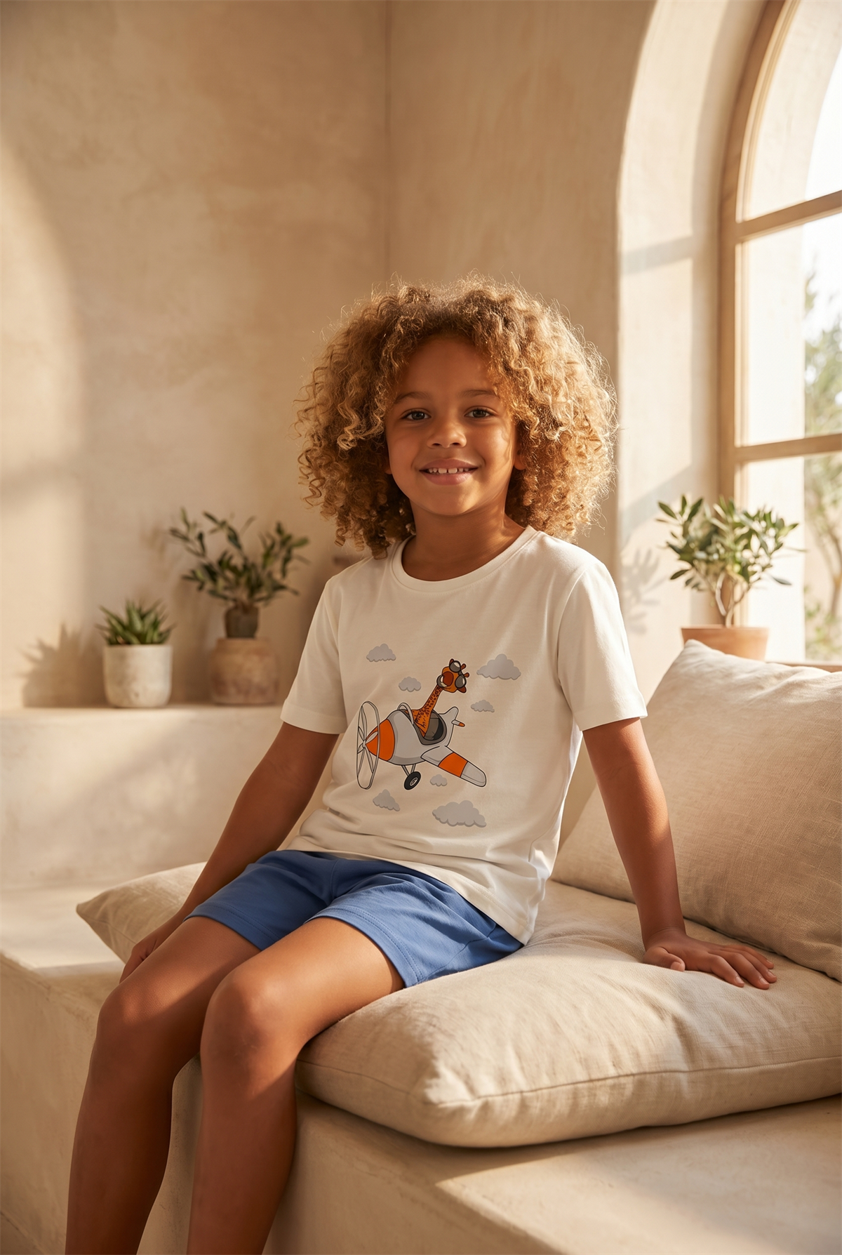 Çocuk Zürafa Desenli Şortlu Pijama Takımı