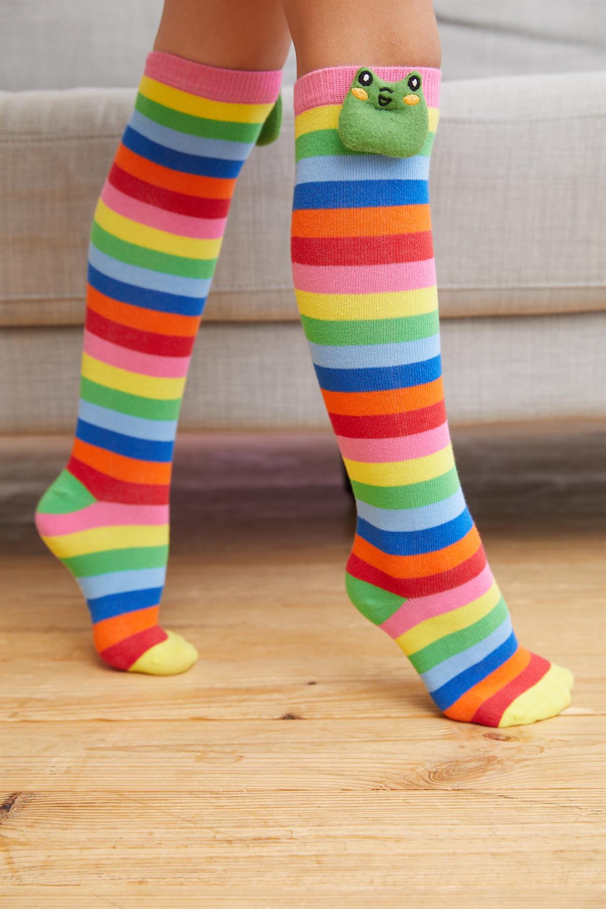 Colored Frog Girls Knee-High Socks with Pattern