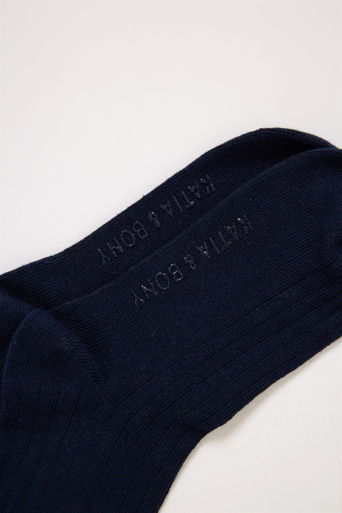 Lace Bow Detail Below Knee Kids Basic Socks Navy Blue