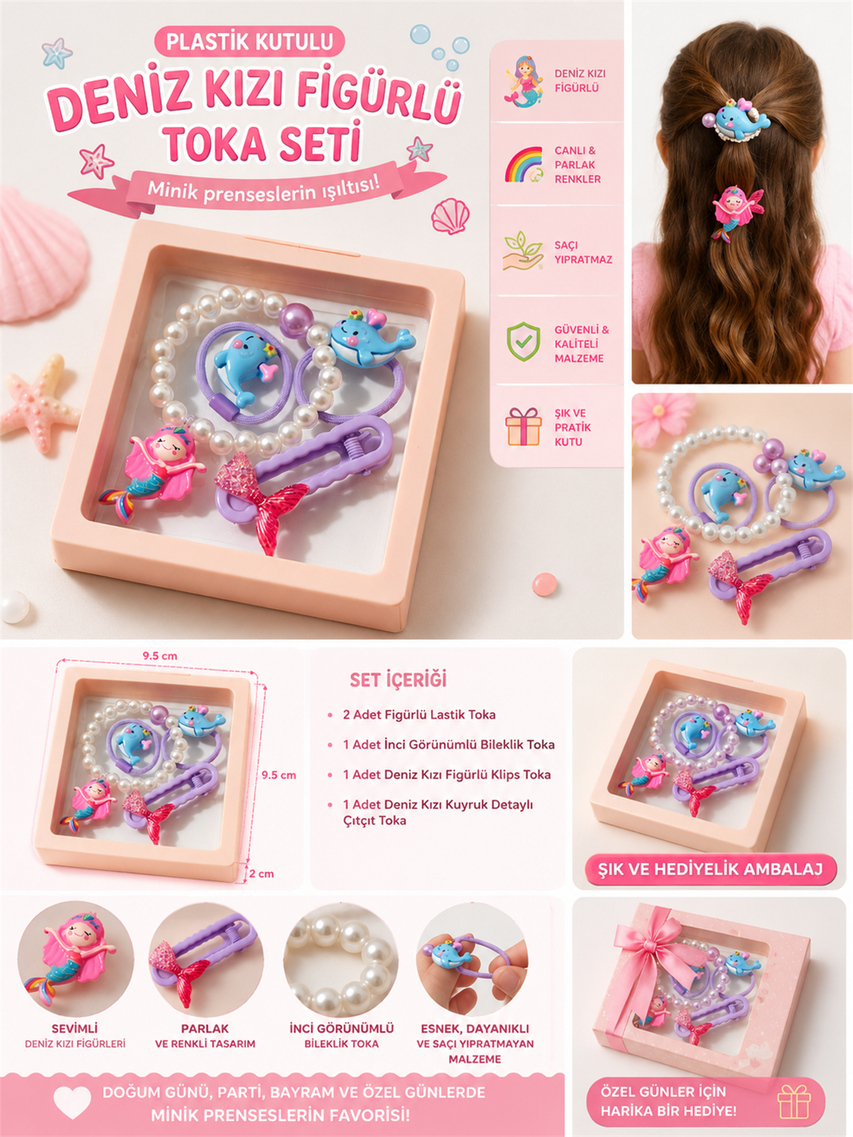 22505G2152 DENİZ KIZI PLASTİK KUTULU TOKA SETİ AÇIK PEMBE