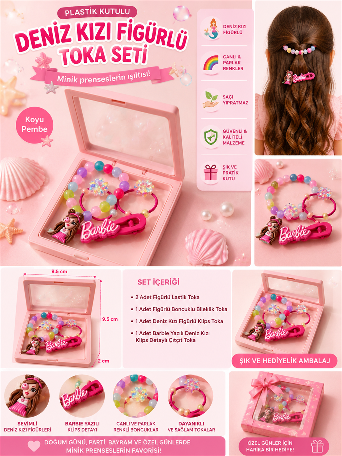 22505G2152 DENİZ KIZI PLASTİK KUTULU TOKA SETİ Koyu Pembe