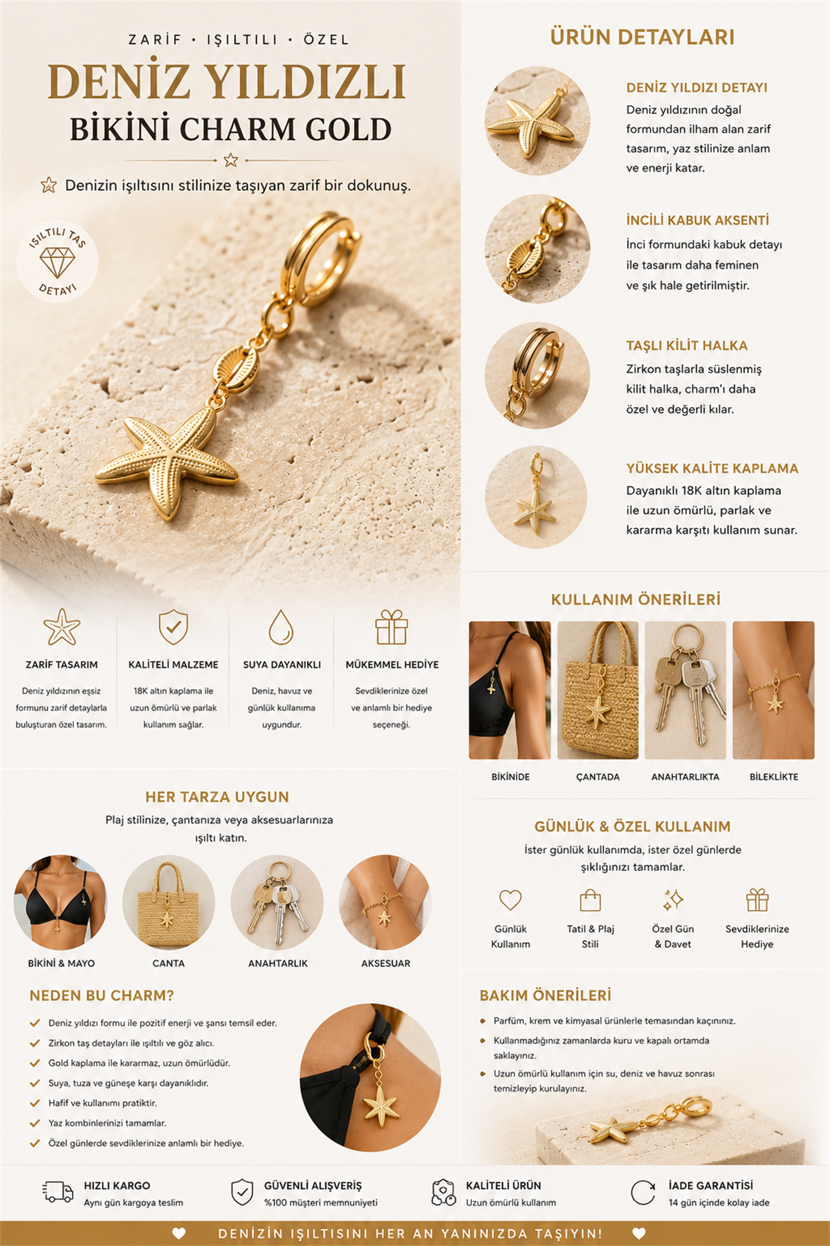 Deniz Yıldızlı Bikini Charm Gold