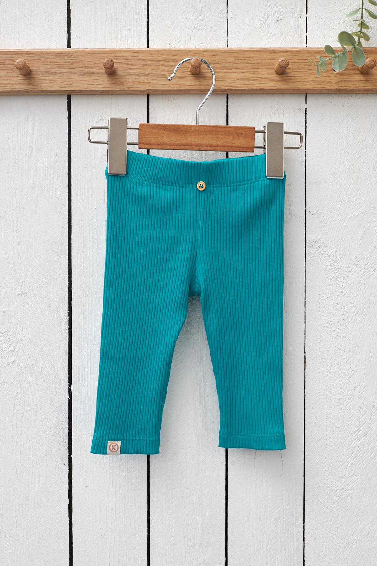 Ribbed Basic Kids Leggings Green