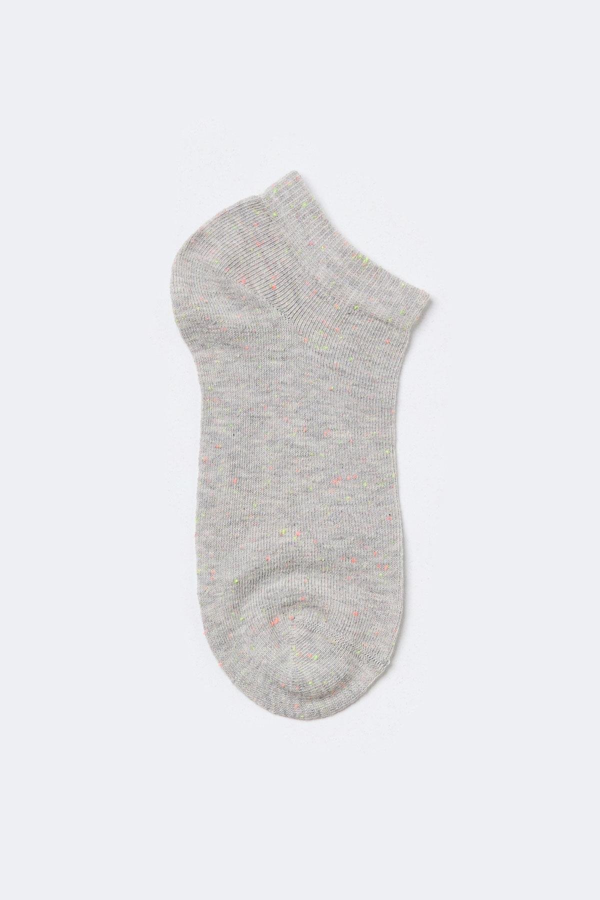 Desenli Patik Çorap Gri Melanj