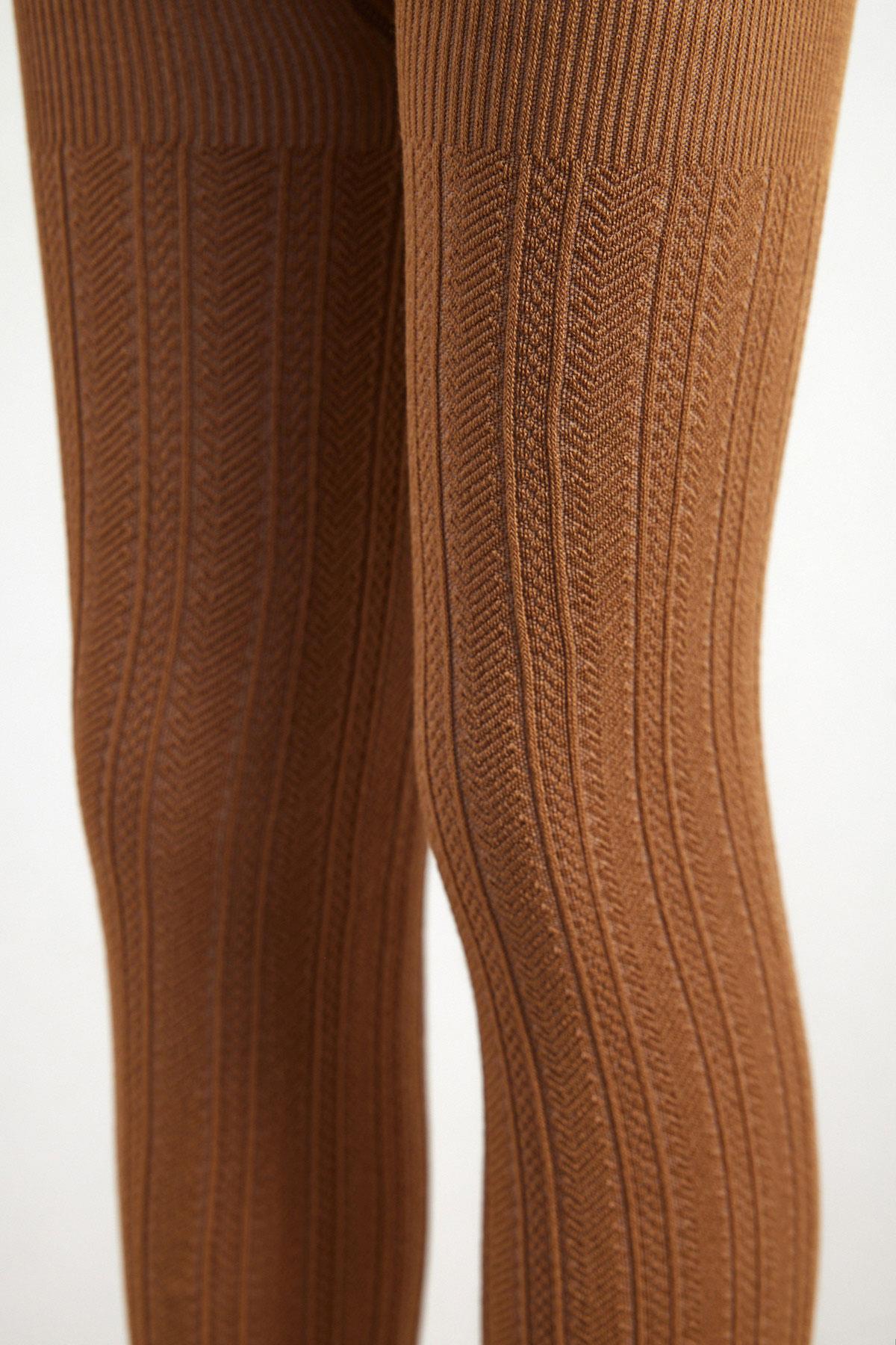Patterned Viscose Childrens Leggings Brown