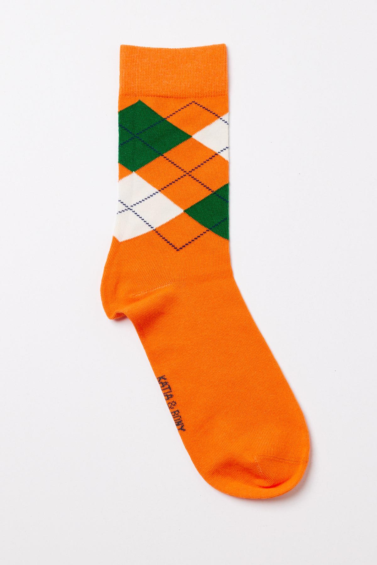 Checked Pattern Cotton Womens Sock Socks Orange