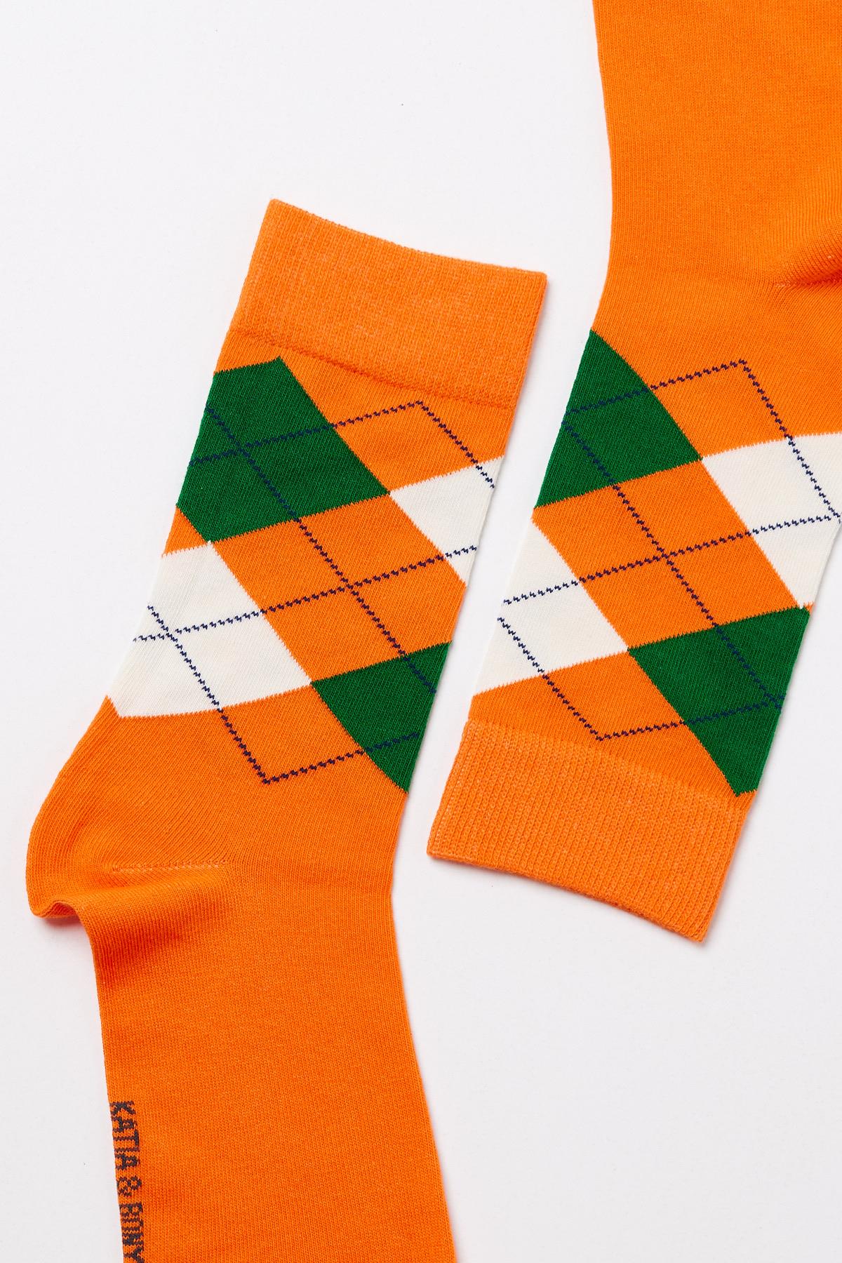 Checked Pattern Cotton Womens Sock Socks Orange