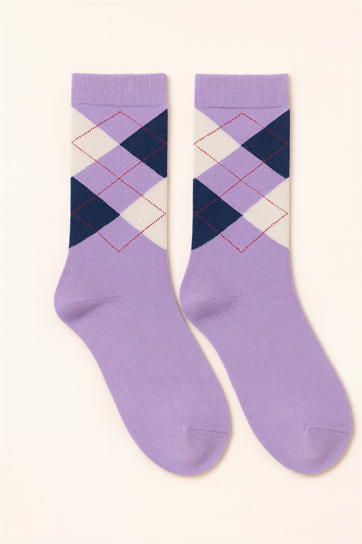 Plaid Patterned Cotton Womens Ankle Socks Purple