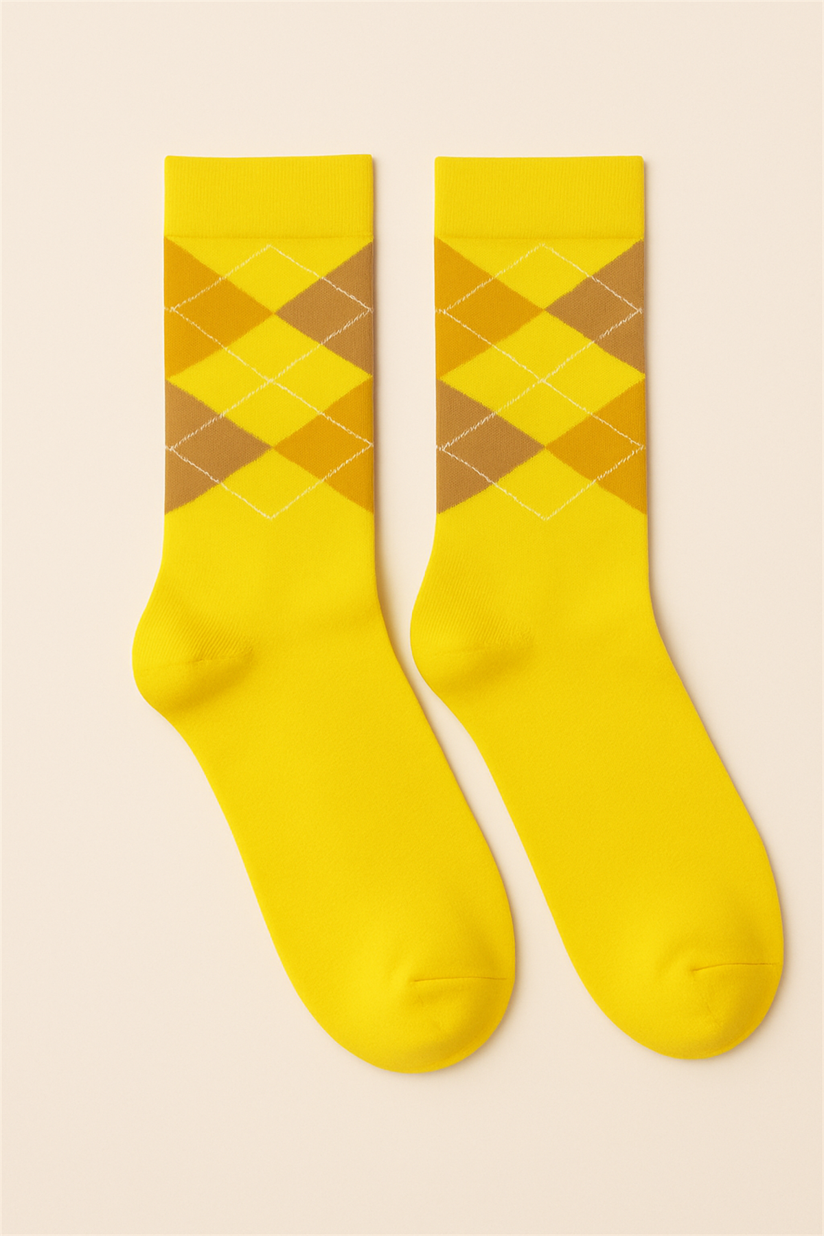 Plaid Patterned Cotton Womens Sock Socks Yellow