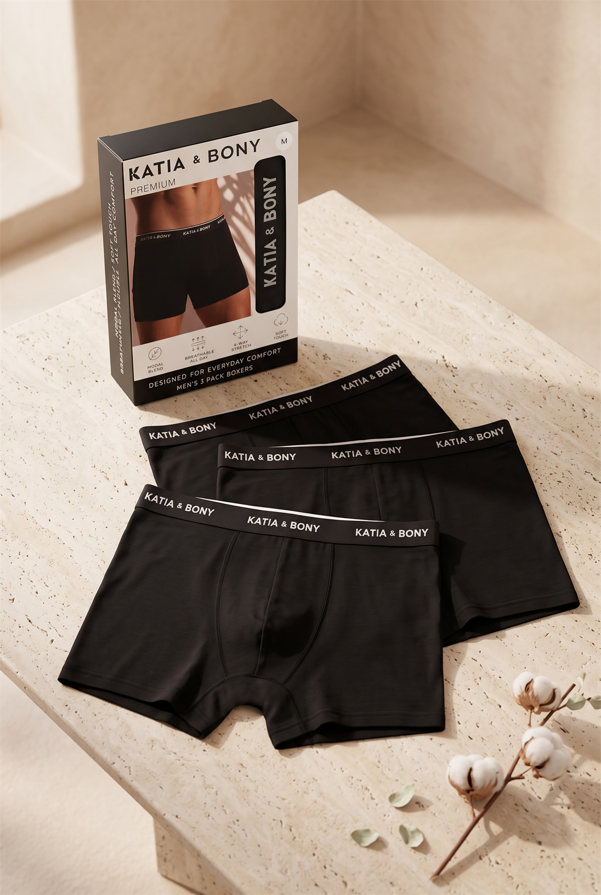 Erkek 3lü Kutulu Basic Modal Boxer Siyah