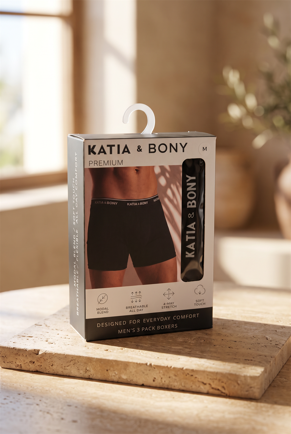 Erkek 3lü Kutulu Basic Modal Boxer Siyah