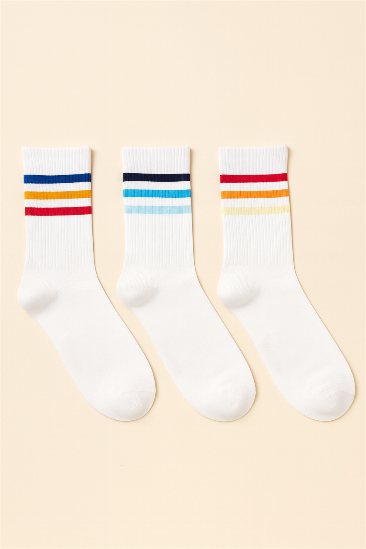 Erkek 3lü Renkli Çizgili Soket Çorap
