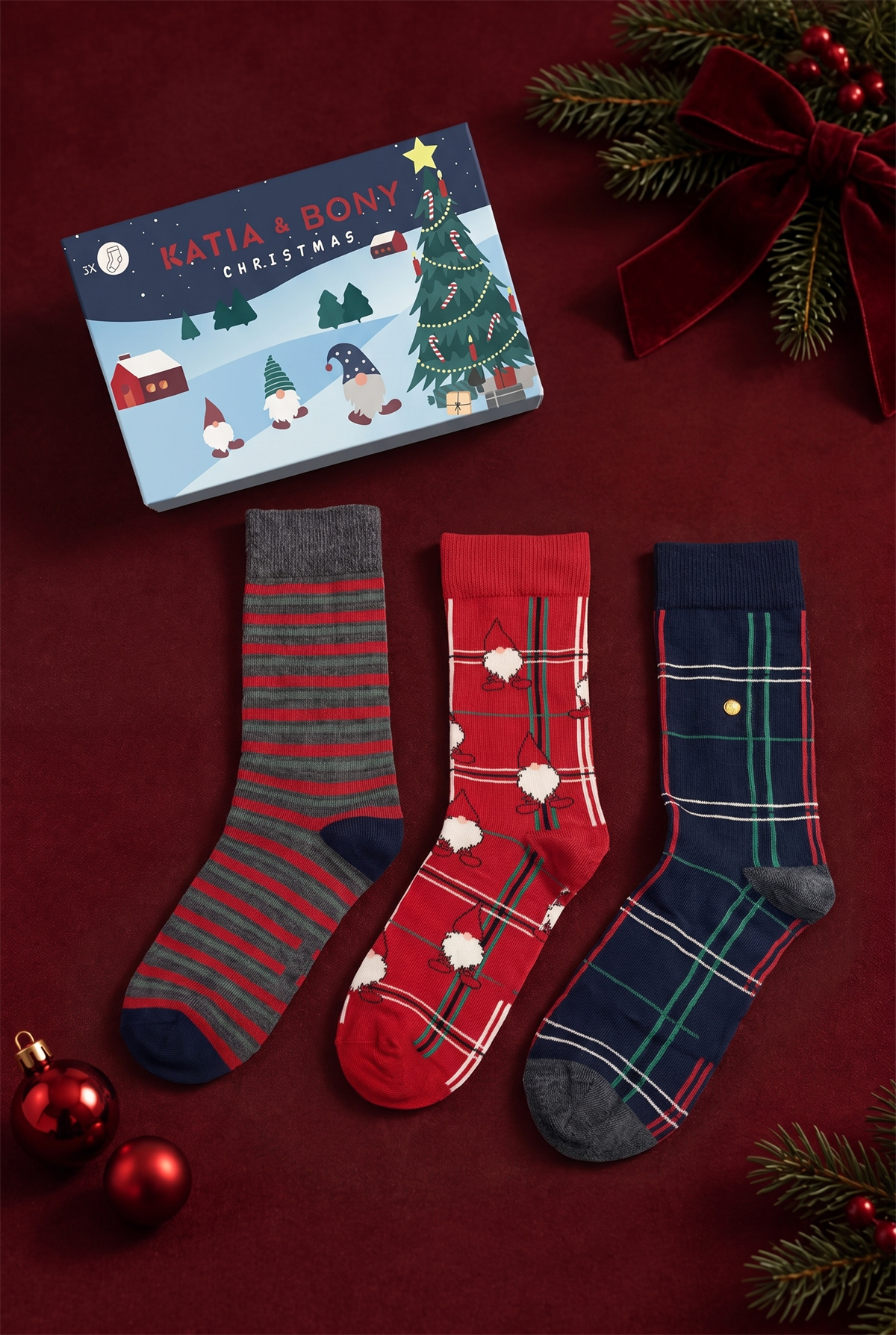 Mens 3 Pack Boxed Striped Patterned New Year Socks Multi Color