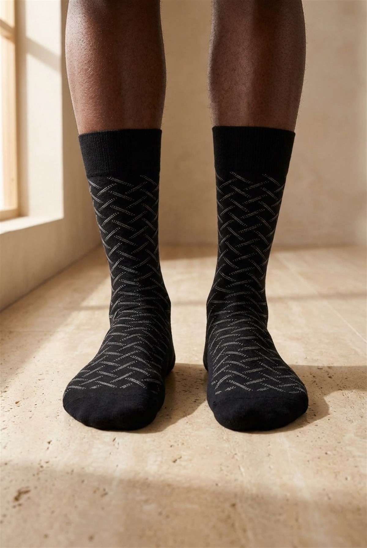 Mens Stripe Patterned Socks Black